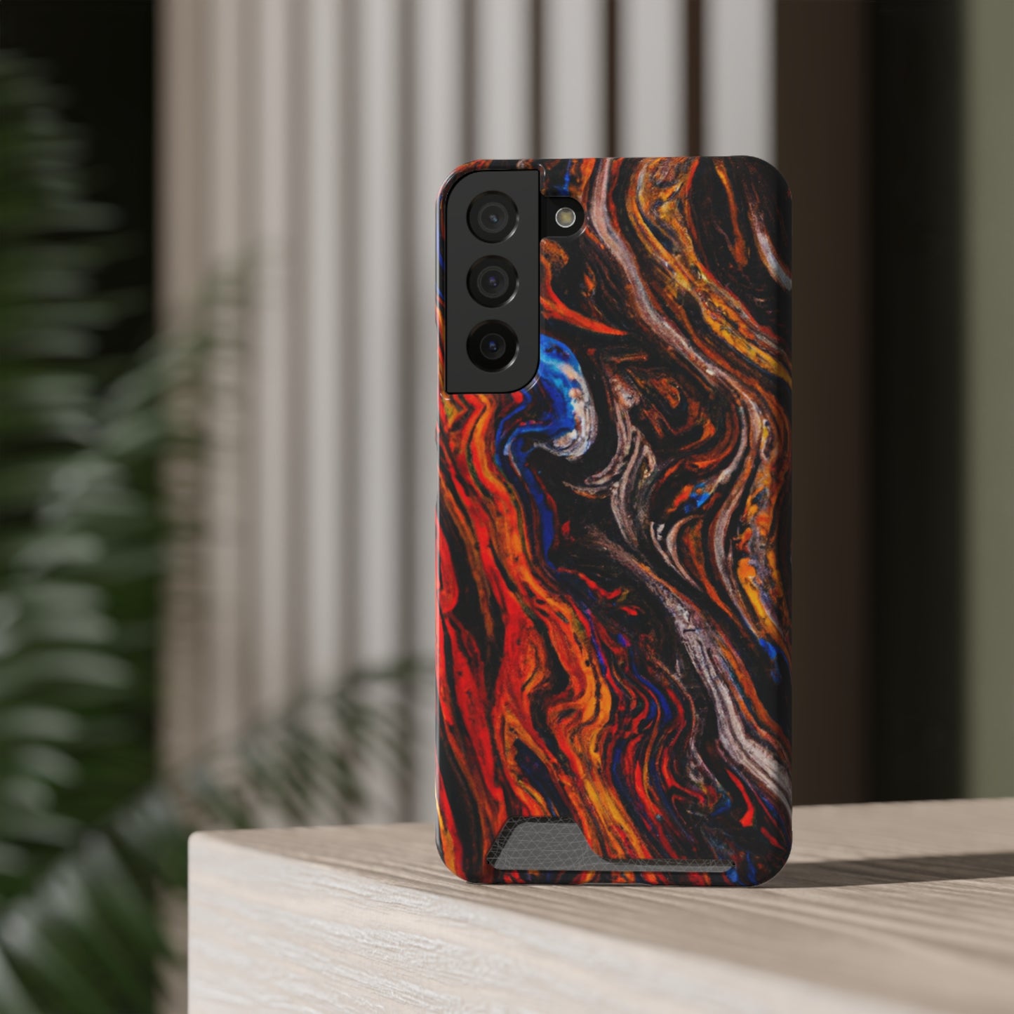 iPhone 13 and Samsung S21, S22 Cases with Card Holder Ft. Abstract Petrified Wood