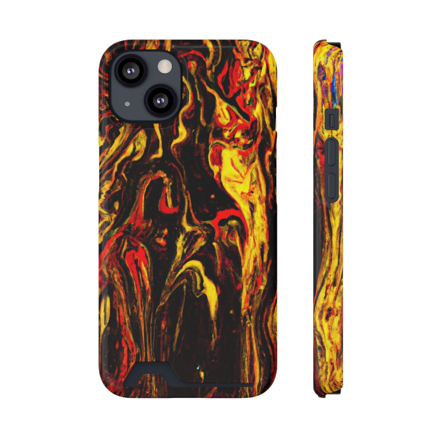 iPhone 13 and Samsung S21, S22 Cases with Card Holder Ft. Abstract Black and Yellow