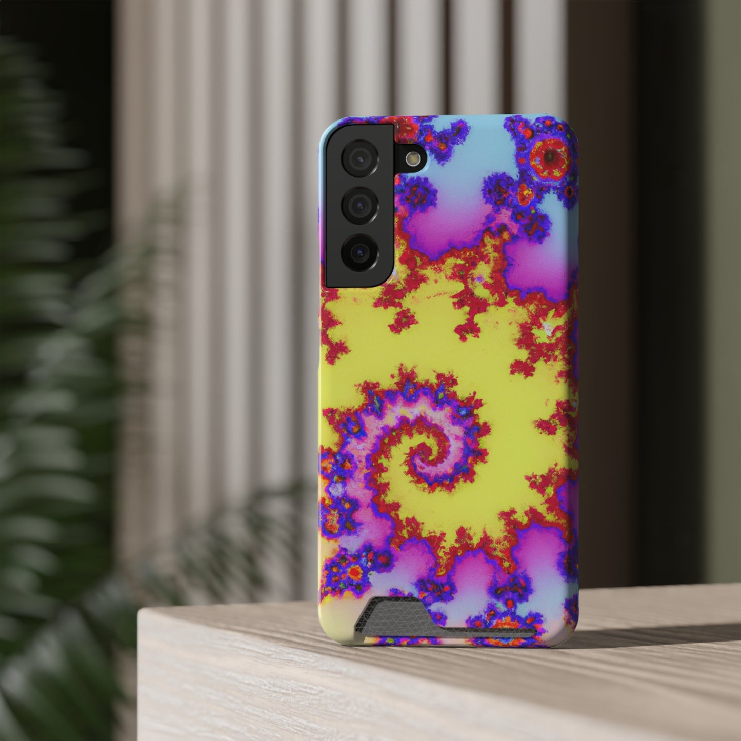 iPhone 13 and Samsung S21, S22 Cases with Card Holder Ft. Tie Dye Fractal