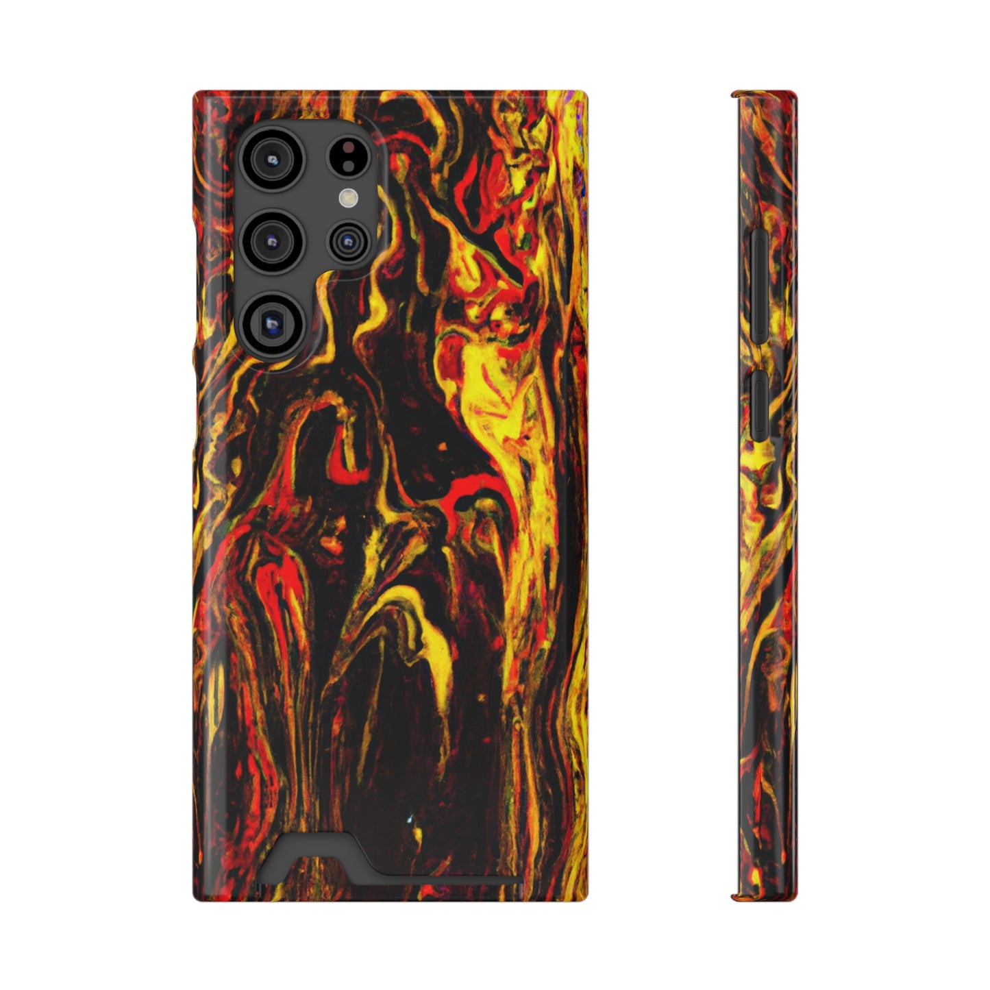 iPhone 13 and Samsung S21, S22 Cases with Card Holder Ft. Abstract Black and Yellow
