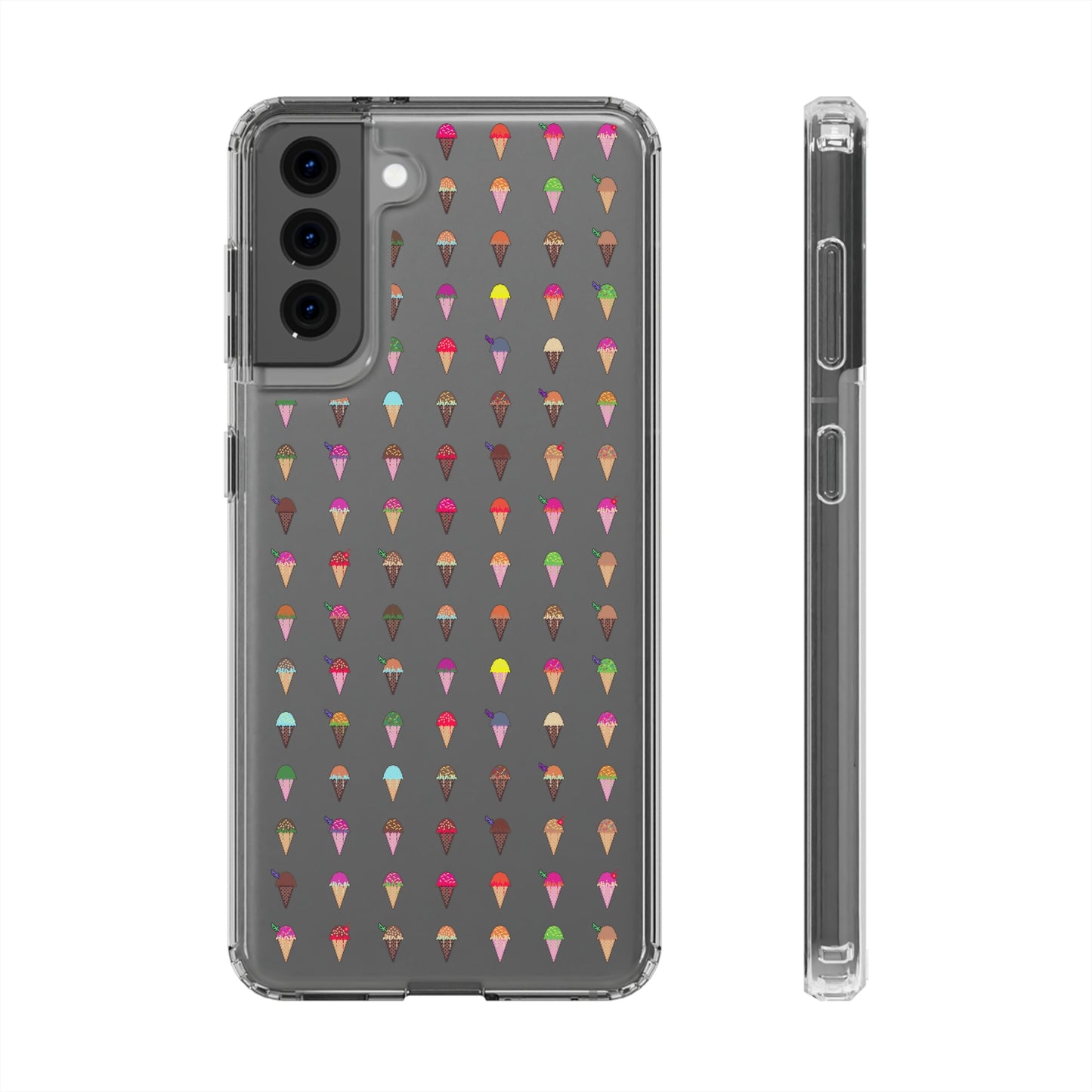 Clear Hard Case for iPhone 1-14 and Samsung S21-S22, Featuring Pixel Cones