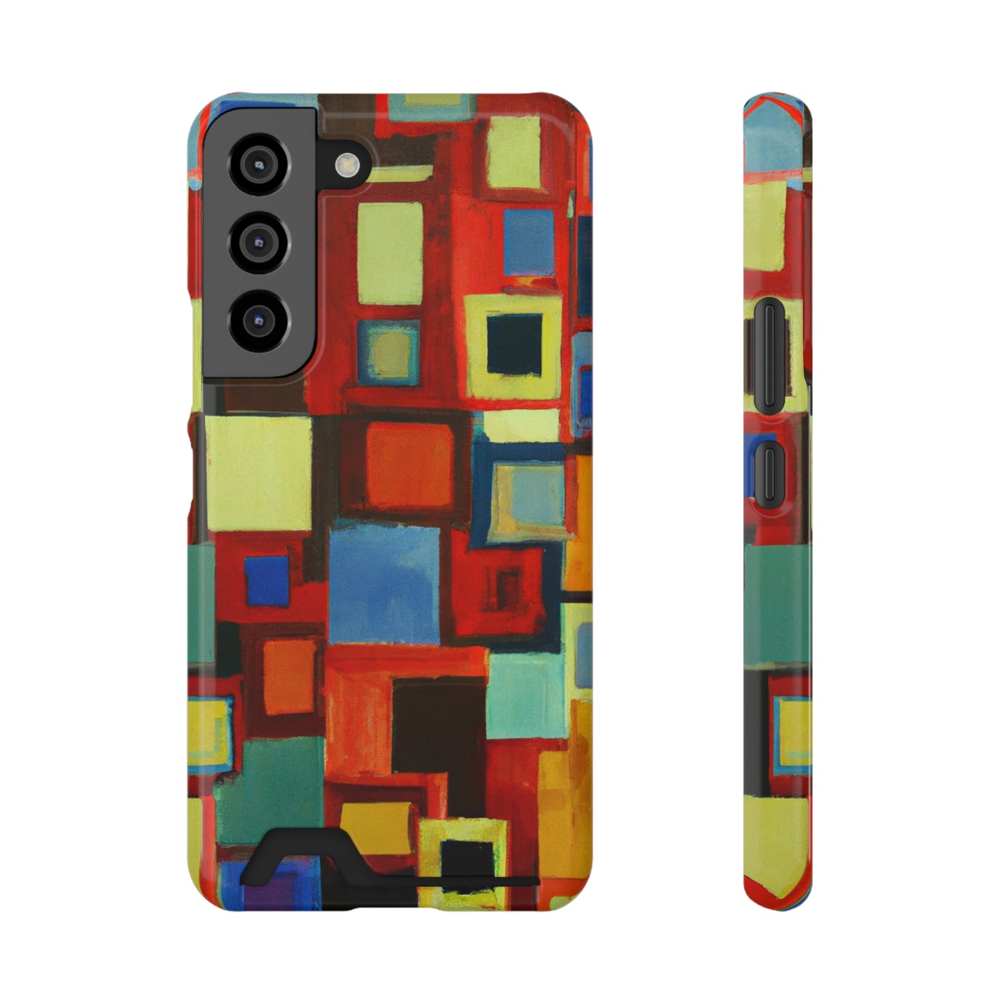 iPhone 13 and Samsung S21, S22 Cases with Card Holder Ft. Abstract Squares