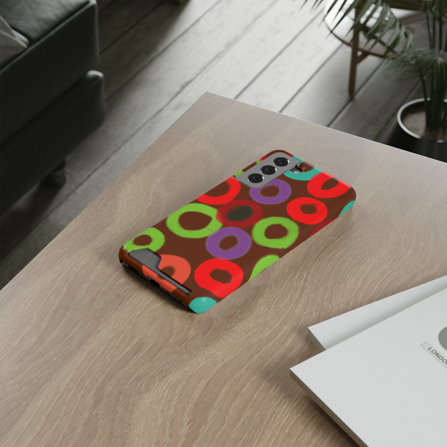 iPhone 13 and Samsung S21, S22 Cases with Card Holder Ft. Fruity Circles