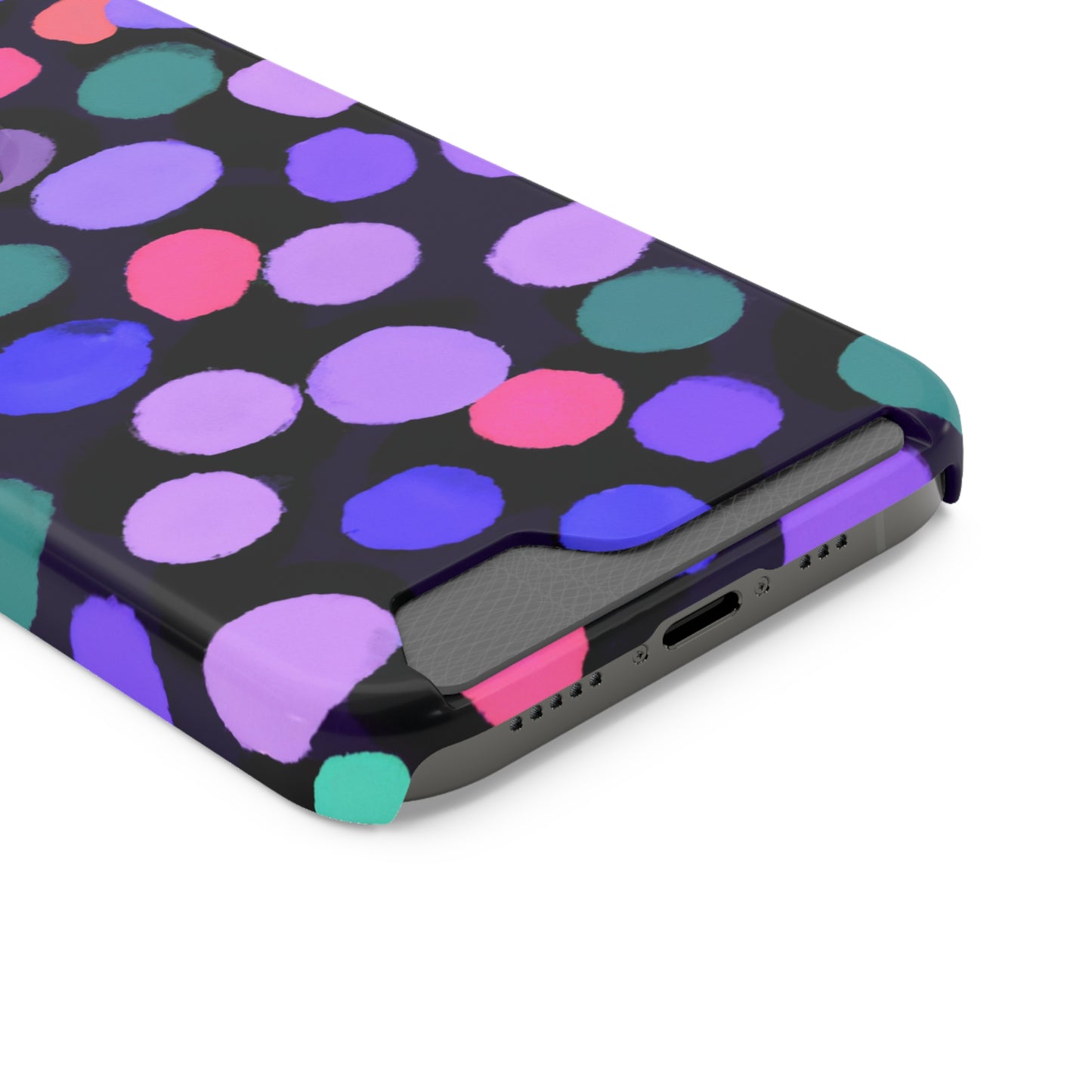 iPhone 13 and Samsung S21, S22 Cases with Card Holder Ft. Purple Dots
