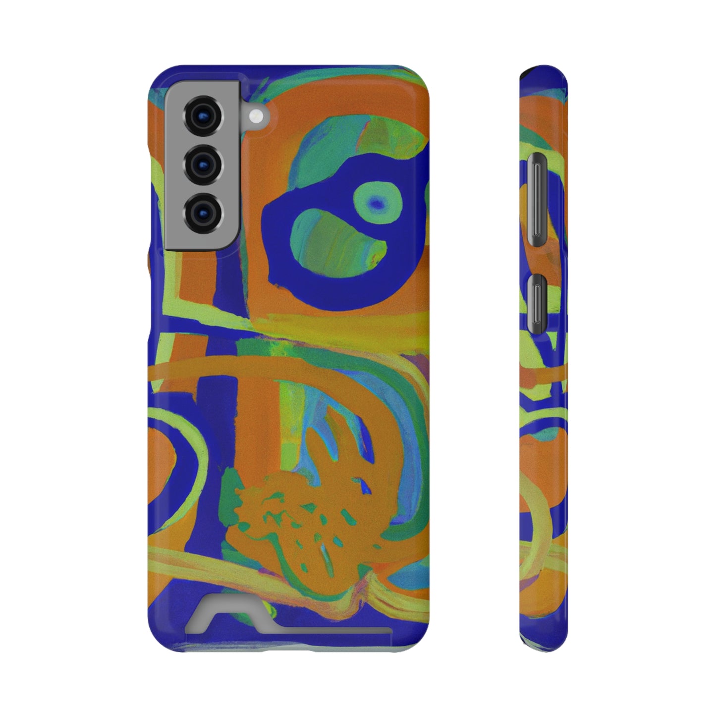 iPhone 13 and Samsung S21, S22 Cases with Card Holder Ft. Blue Orange Curves