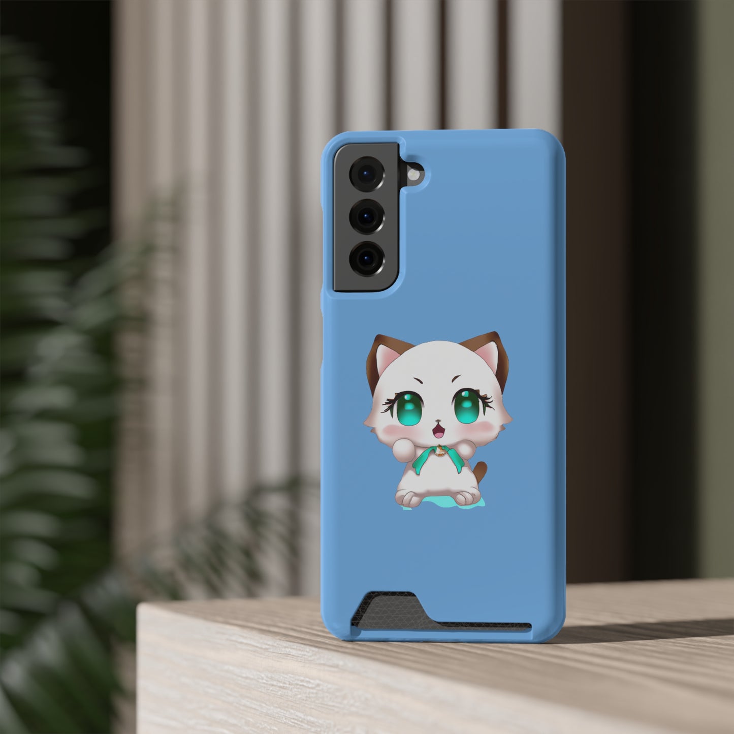 iPhone 13 and Samsung S21, S22 Cases with Card Holder Ft. Cute Kitty