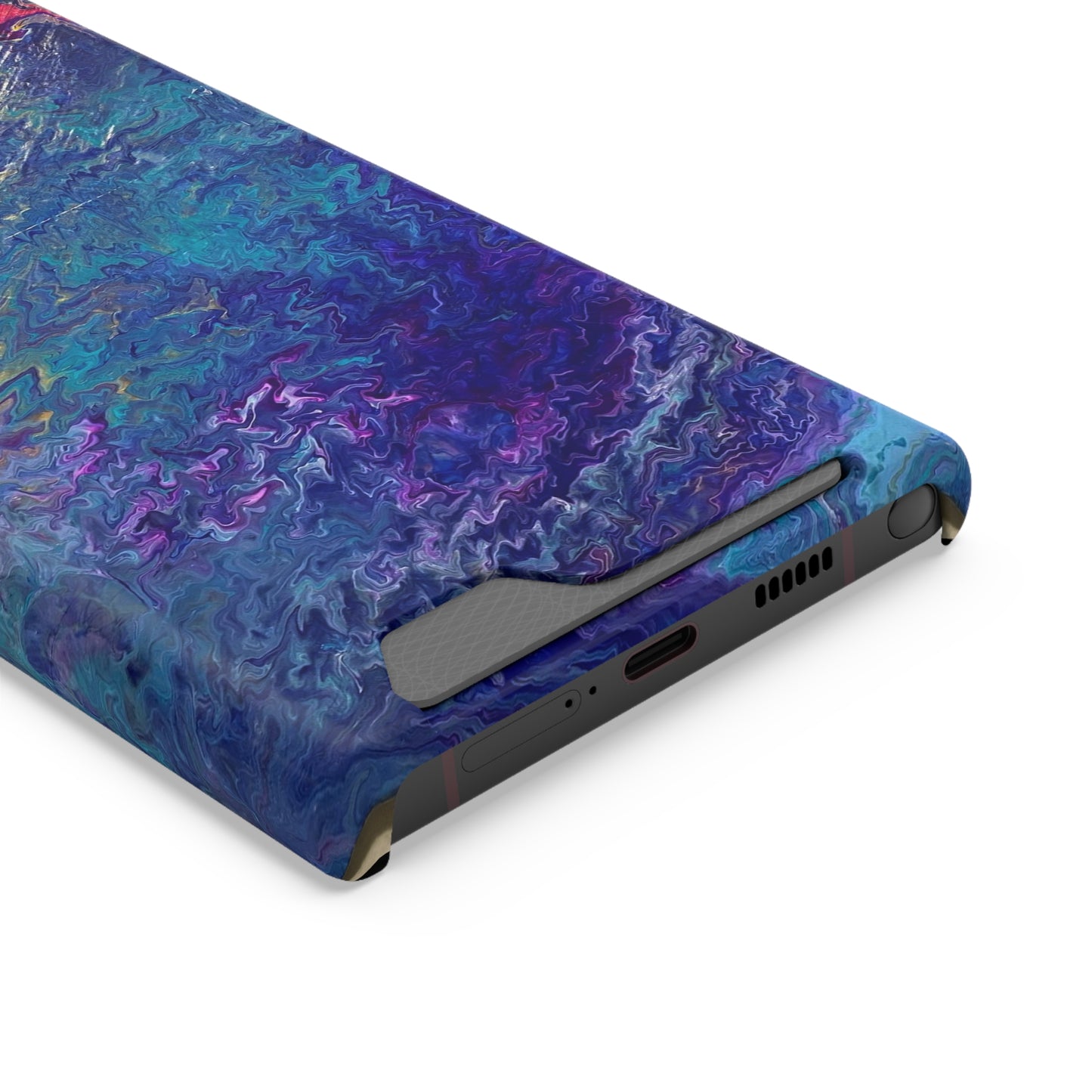 iPhone 13 and Samsung S21, S22 Cases with Card Holder Ft. Abstract Blue Waterfall