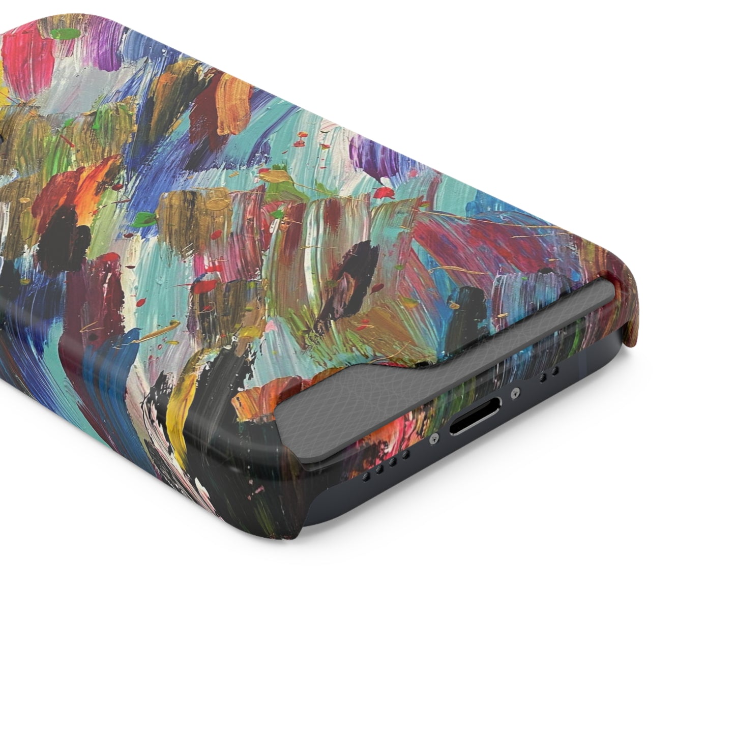 iPhone 13 and Samsung S21, S22 Cases with Card Holder Ft. Abstract Acrylic Feathers