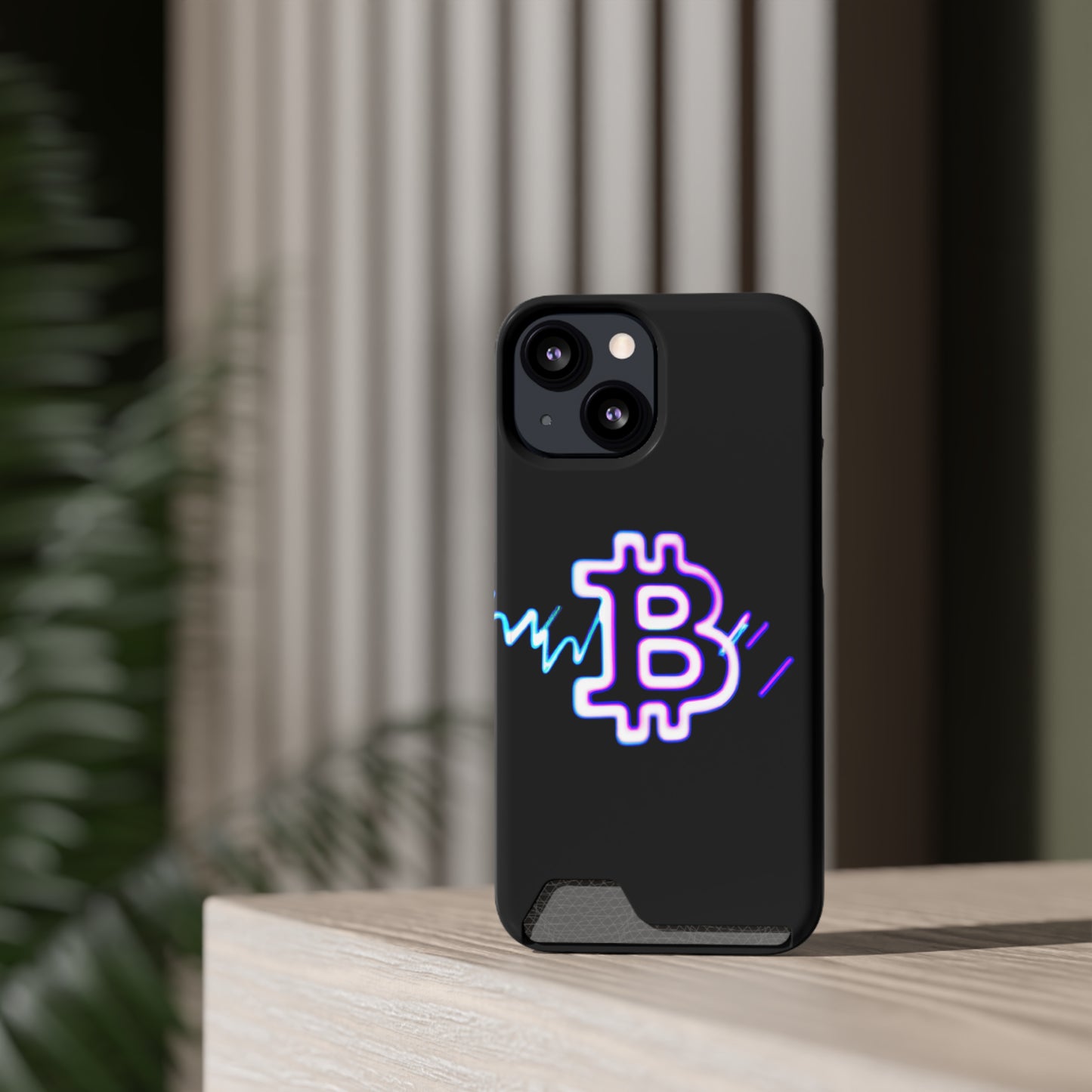iPhone 13 and Samsung S21, S22 Cases with Card Holder Ft. Synthwave Bitcoin Symbol