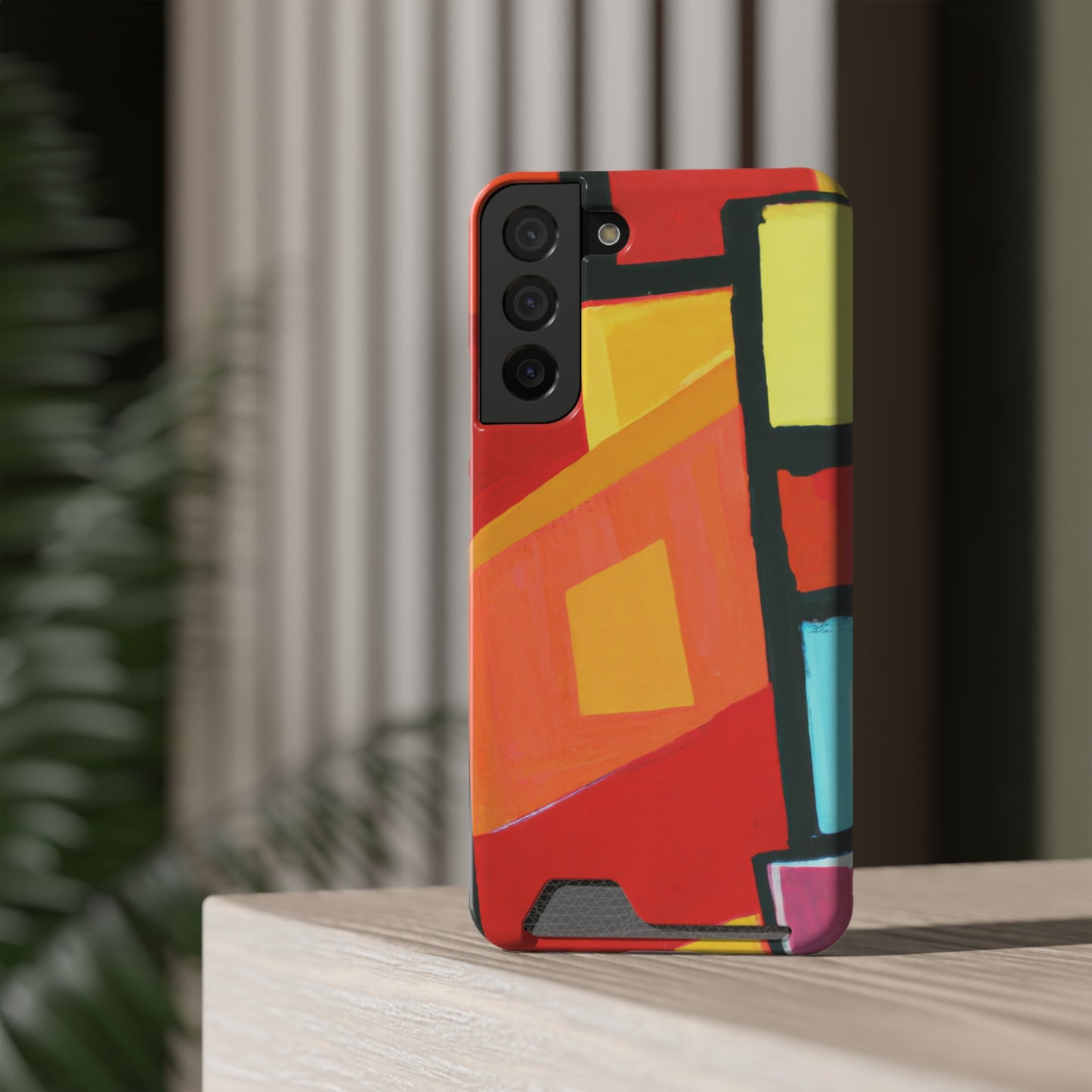 iPhone 13 and Samsung S21, S22 Cases with Card Holder Ft Abstract Panes