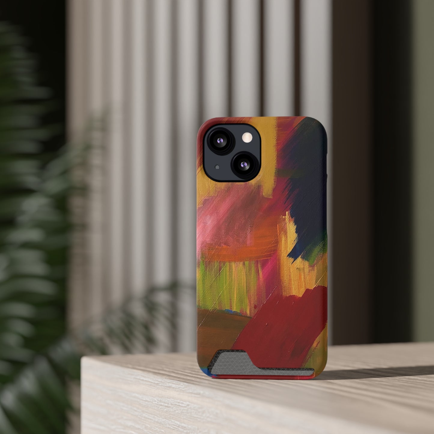 iPhone 13 and Samsung S21, S22 Cases with Card Holder Ft. Abstract Red