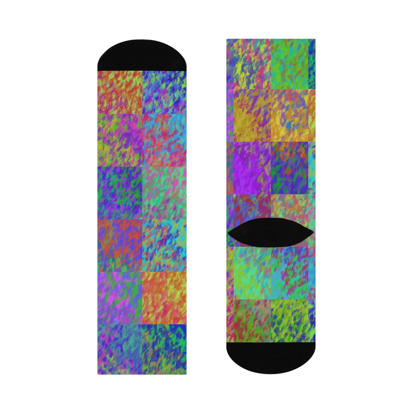 Psychedelic Patchwork Cushioned Crew Socks: Colorful Abstract Comfort