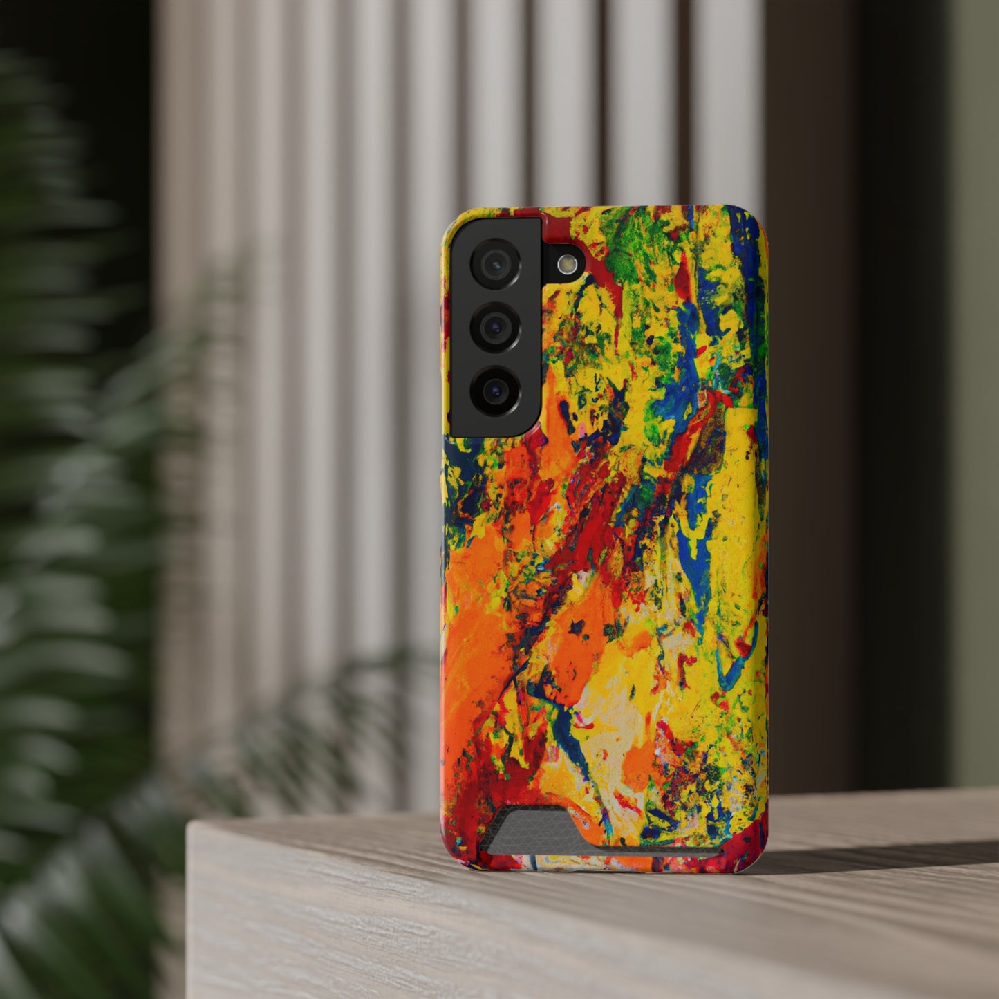 iPhone or Samsung Case with Card Holder Ft. Abstract Yellow Orange