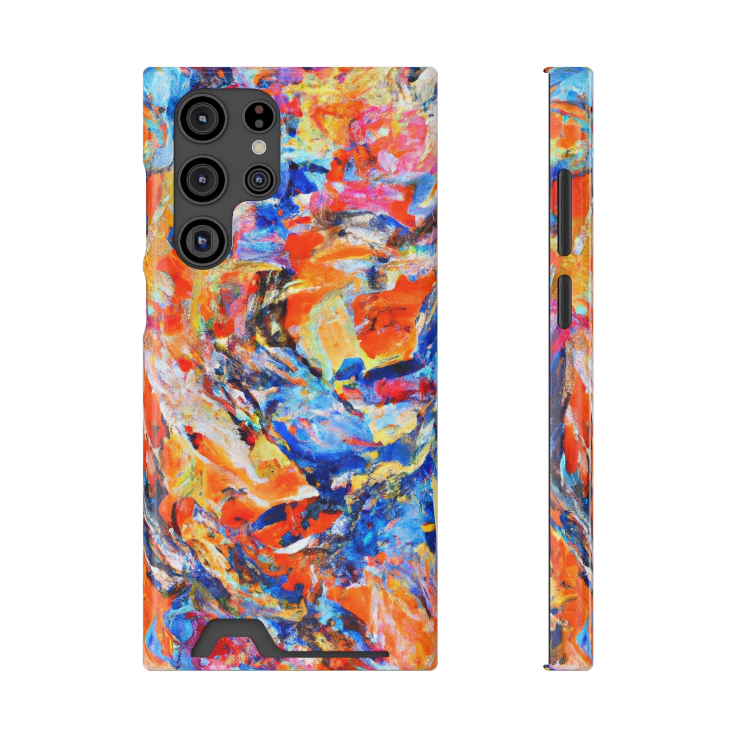 iPhone 13 and Samsung S21, S22 Cases with Card Holder Ft. Abstract Blue and Orange
