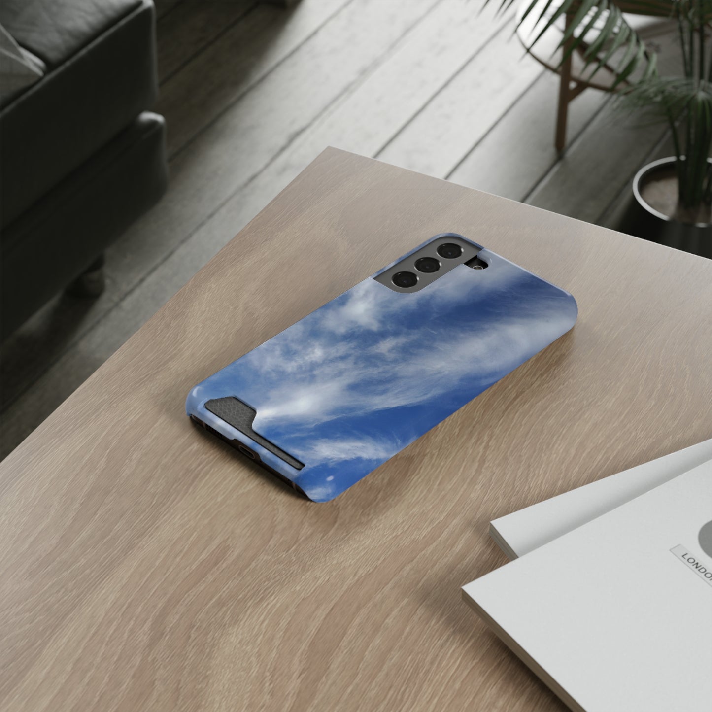 iPhone 13 and Samsung S21, S22 Cases with Card Holder Ft. Clouds
