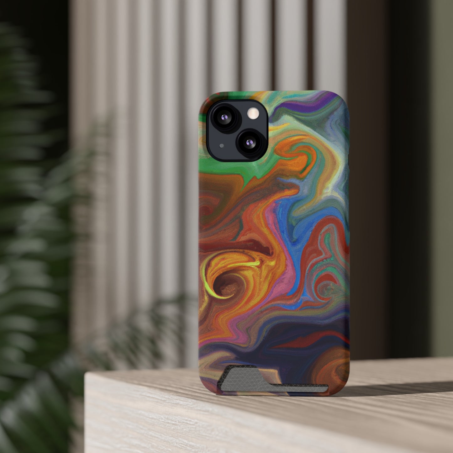 iPhone or Samsung Case with Card Holder Ft. Fractured Waves
