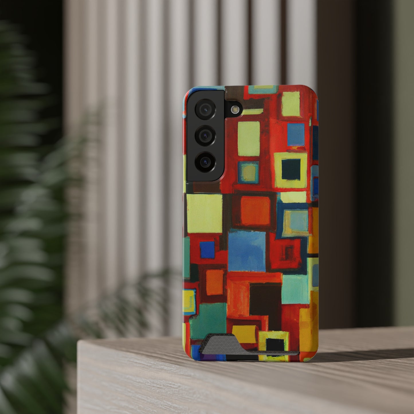 iPhone 13 and Samsung S21, S22 Cases with Card Holder Ft. Abstract Squares