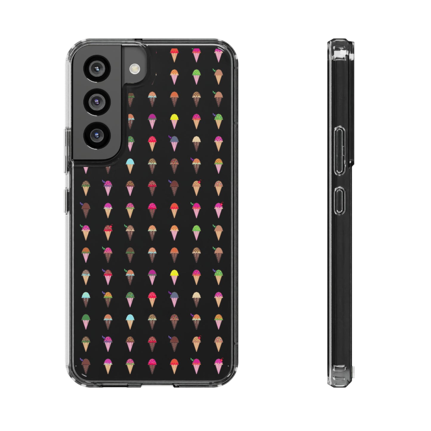 Clear Hard Case for iPhone 1-14 and Samsung S21-S22, Featuring Pixel Cones