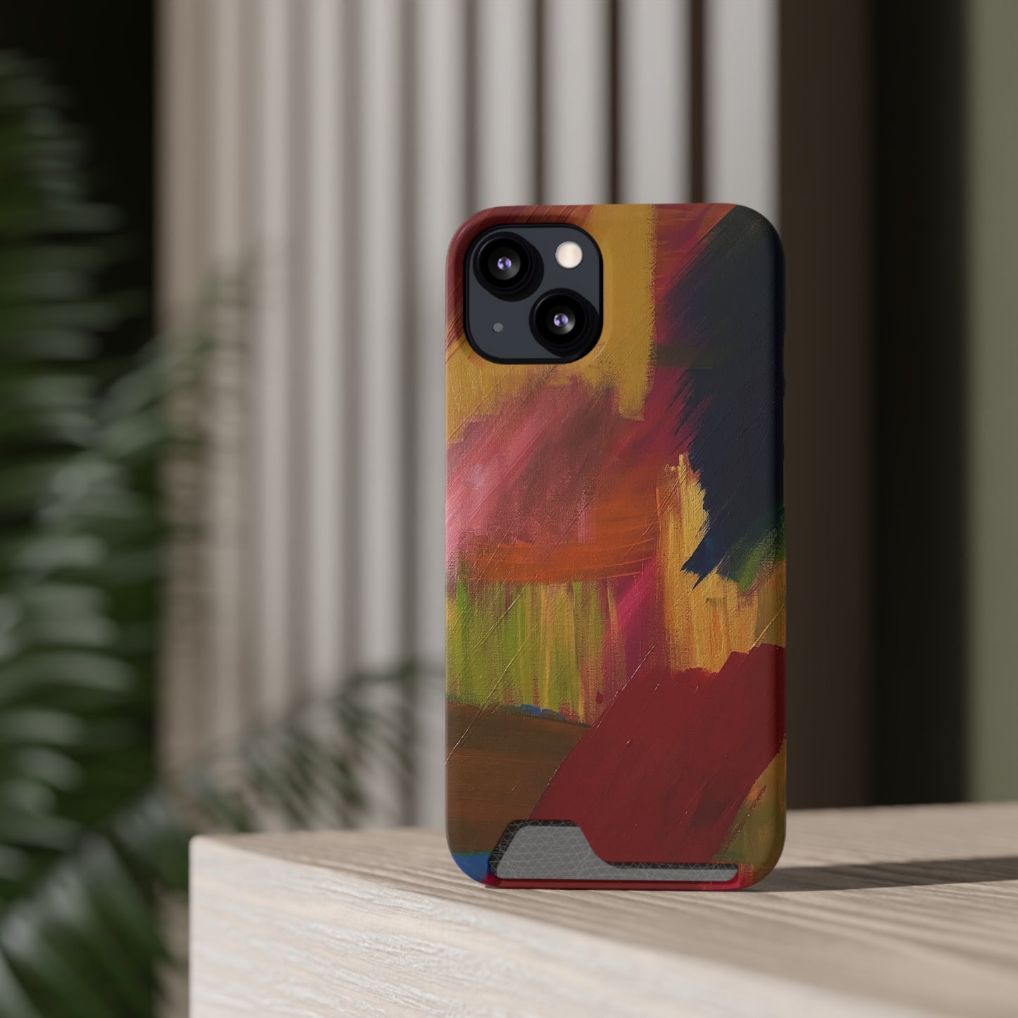 iPhone 13 and Samsung S21, S22 Cases with Card Holder Ft. Abstract Red