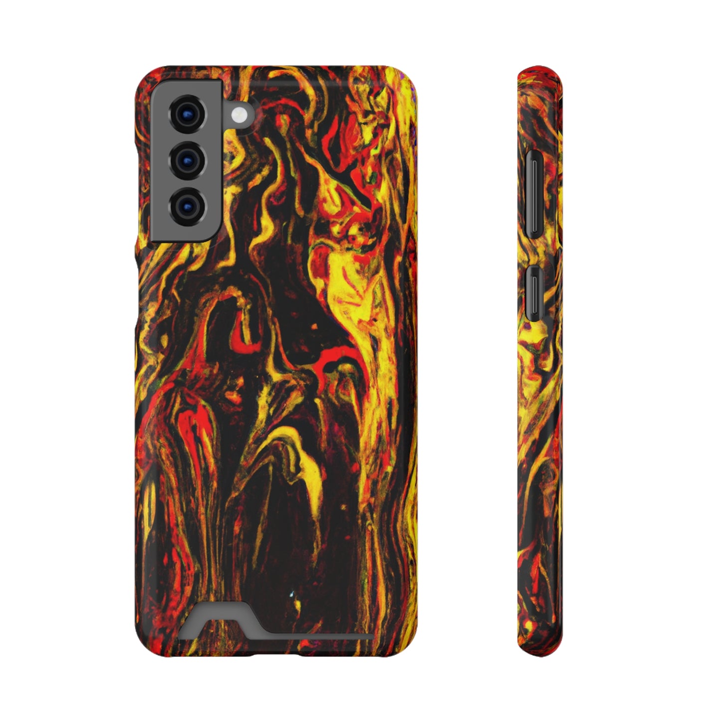 iPhone 13 and Samsung S21, S22 Cases with Card Holder Ft. Abstract Black and Yellow