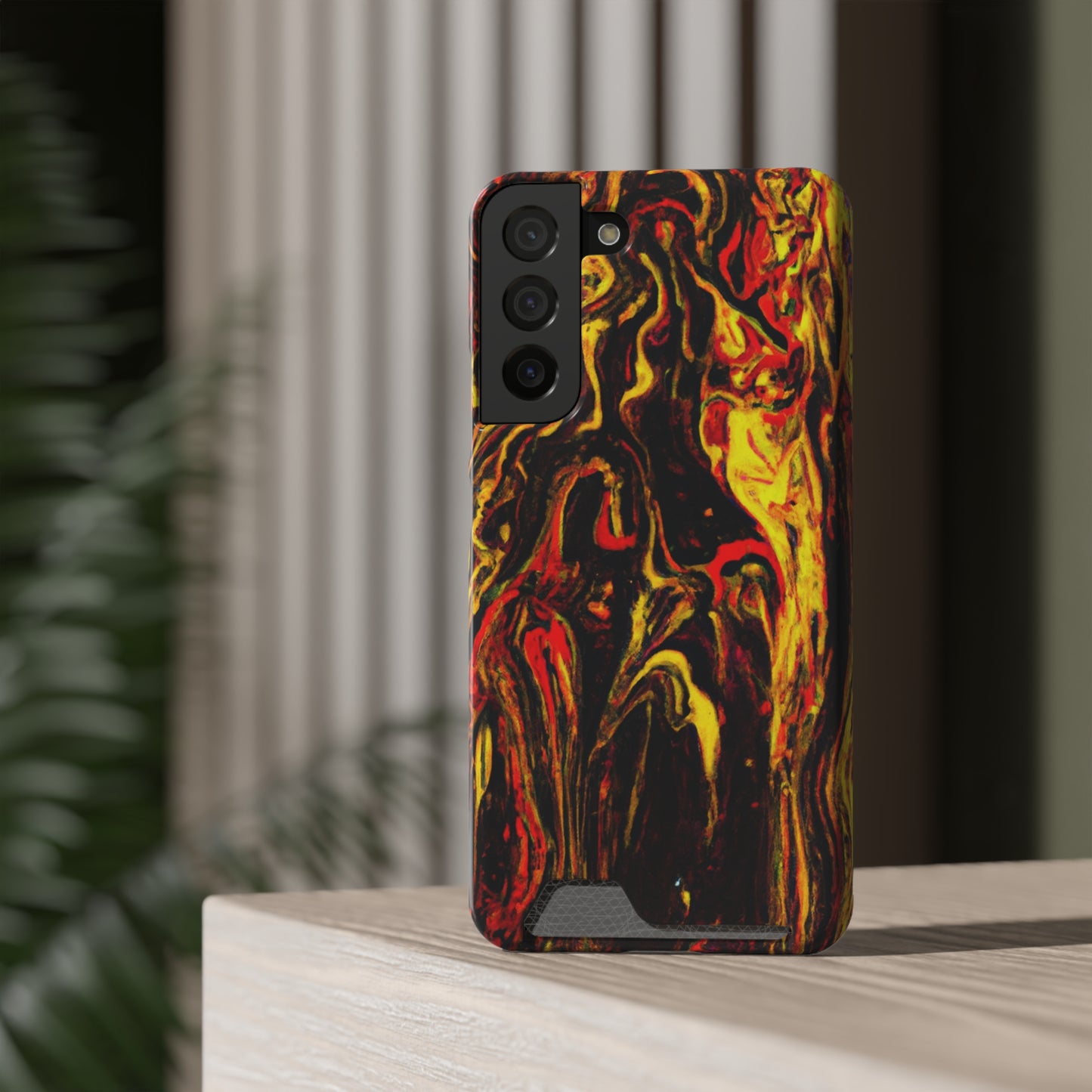 iPhone 13 and Samsung S21, S22 Cases with Card Holder Ft. Abstract Black and Yellow