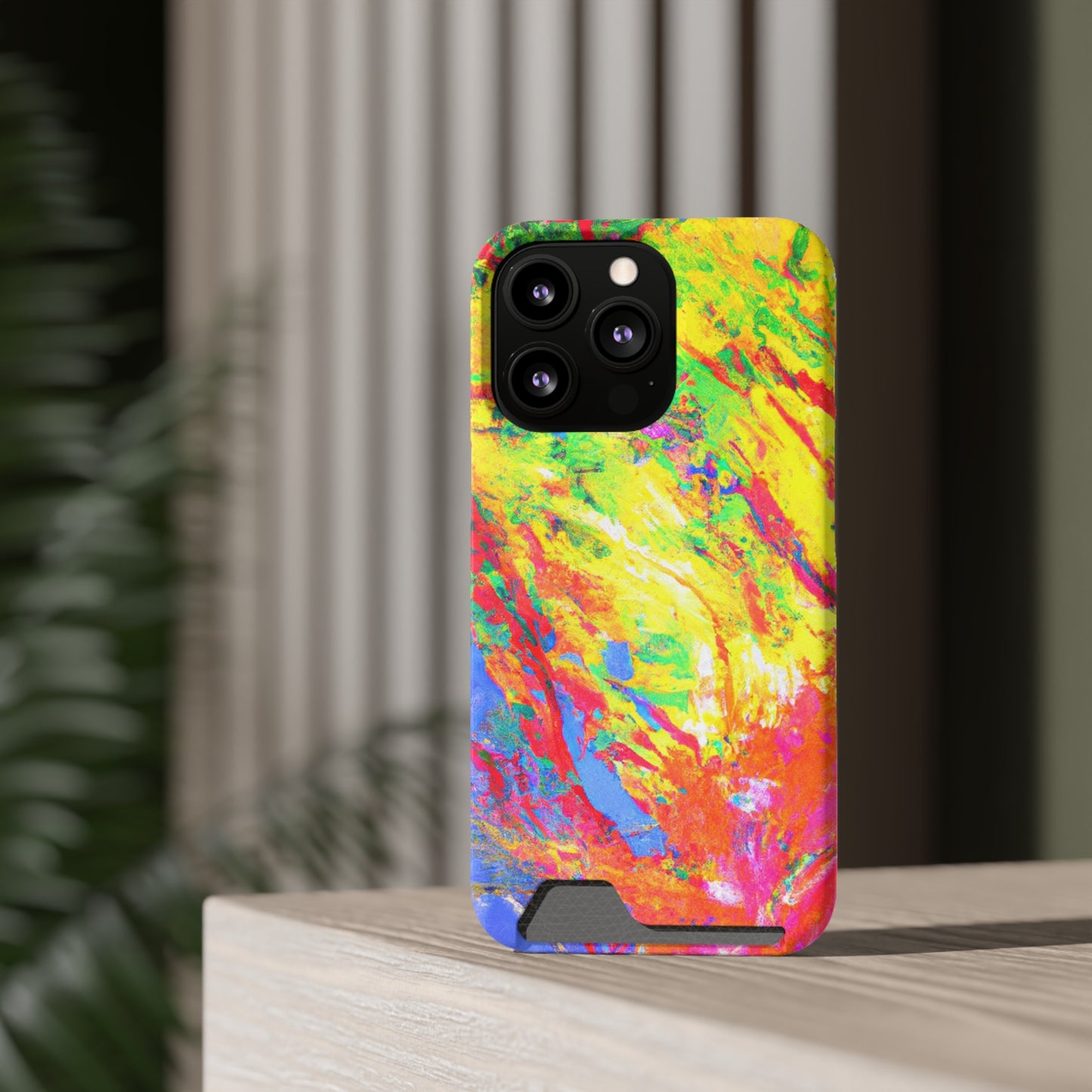 Abstract Sherbet: Phone case with card holder for iPhone 13 models and Samsung S21-S22 models