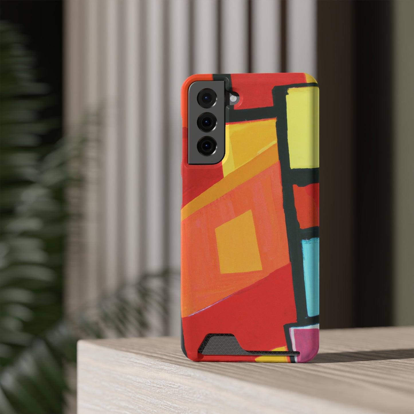 iPhone 13 and Samsung S21, S22 Cases with Card Holder Ft Abstract Panes