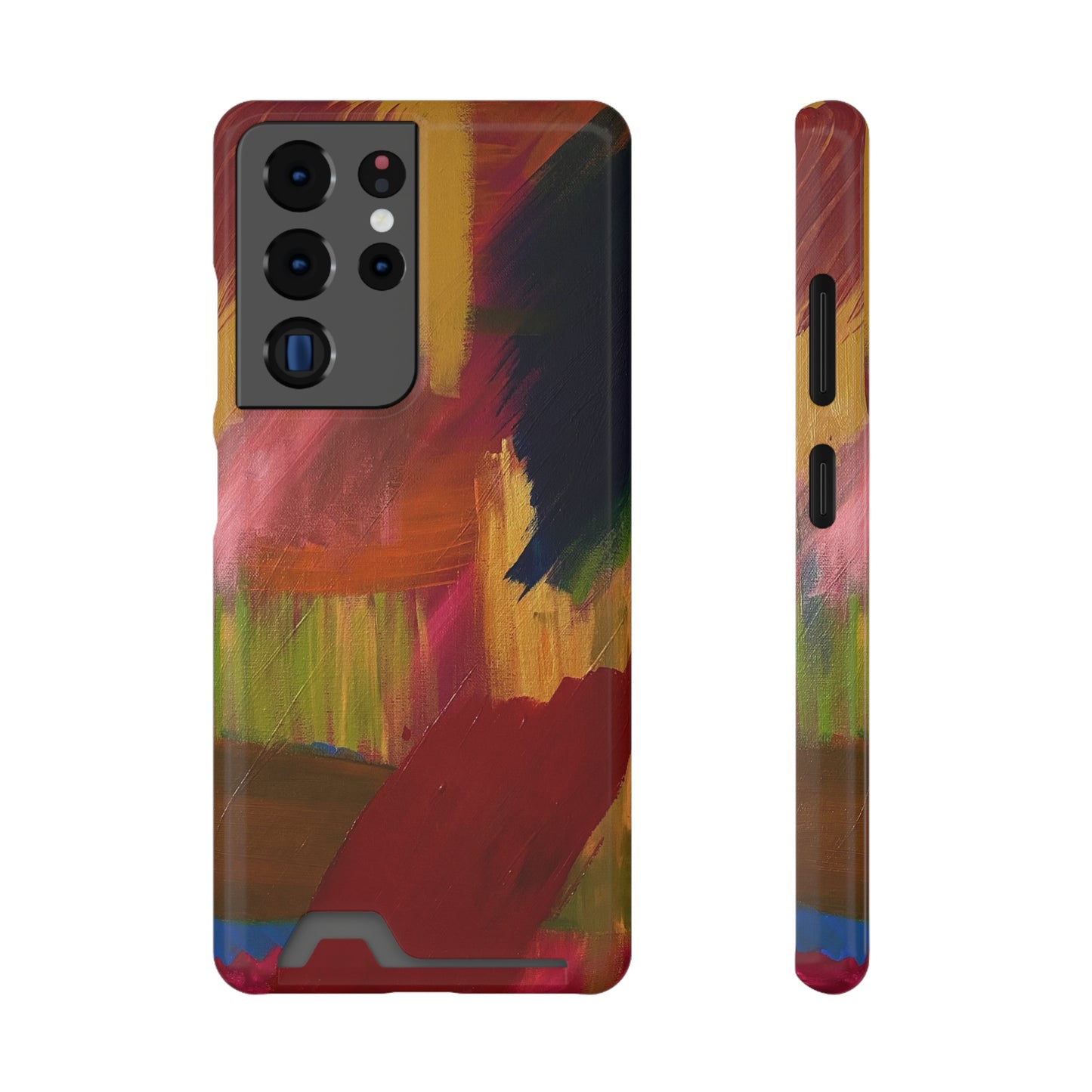iPhone 13 and Samsung S21, S22 Cases with Card Holder Ft. Abstract Red