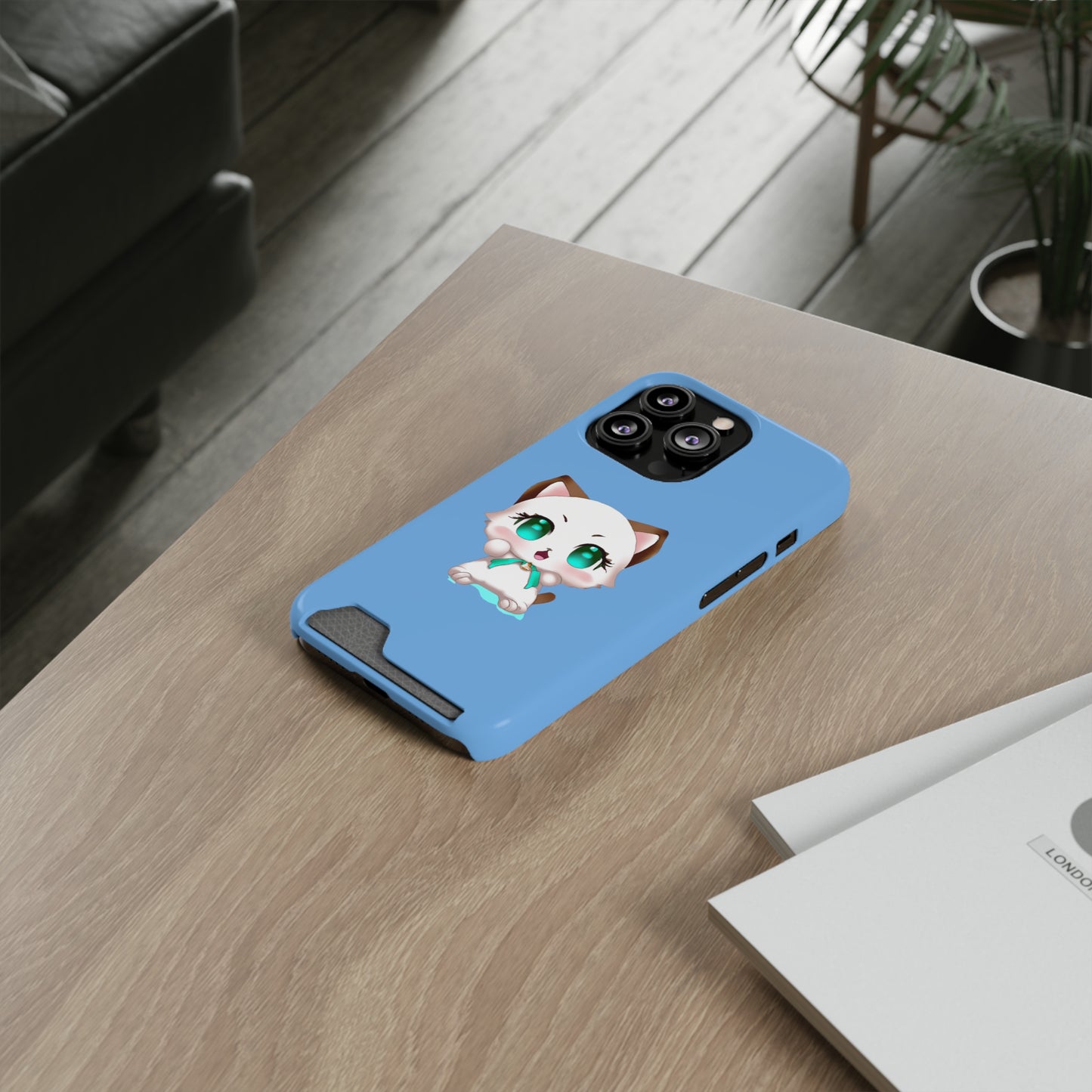 iPhone 13 and Samsung S21, S22 Cases with Card Holder Ft. Cute Kitty
