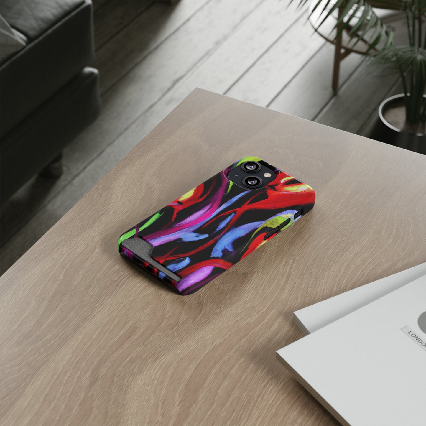 iPhone 13 and Samsung S21, S22 Cases with Card Holder Ft. Abstract Tulips