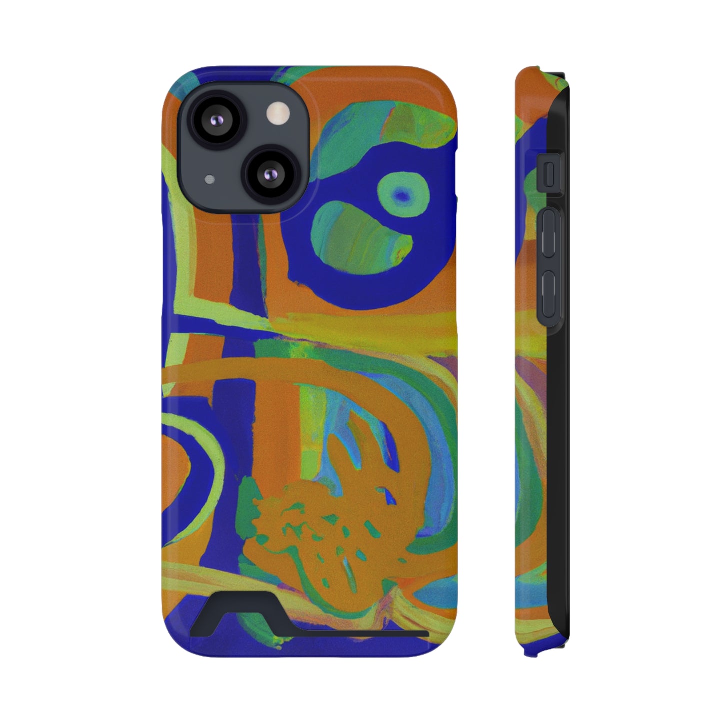 iPhone 13 and Samsung S21, S22 Cases with Card Holder Ft. Blue Orange Curves