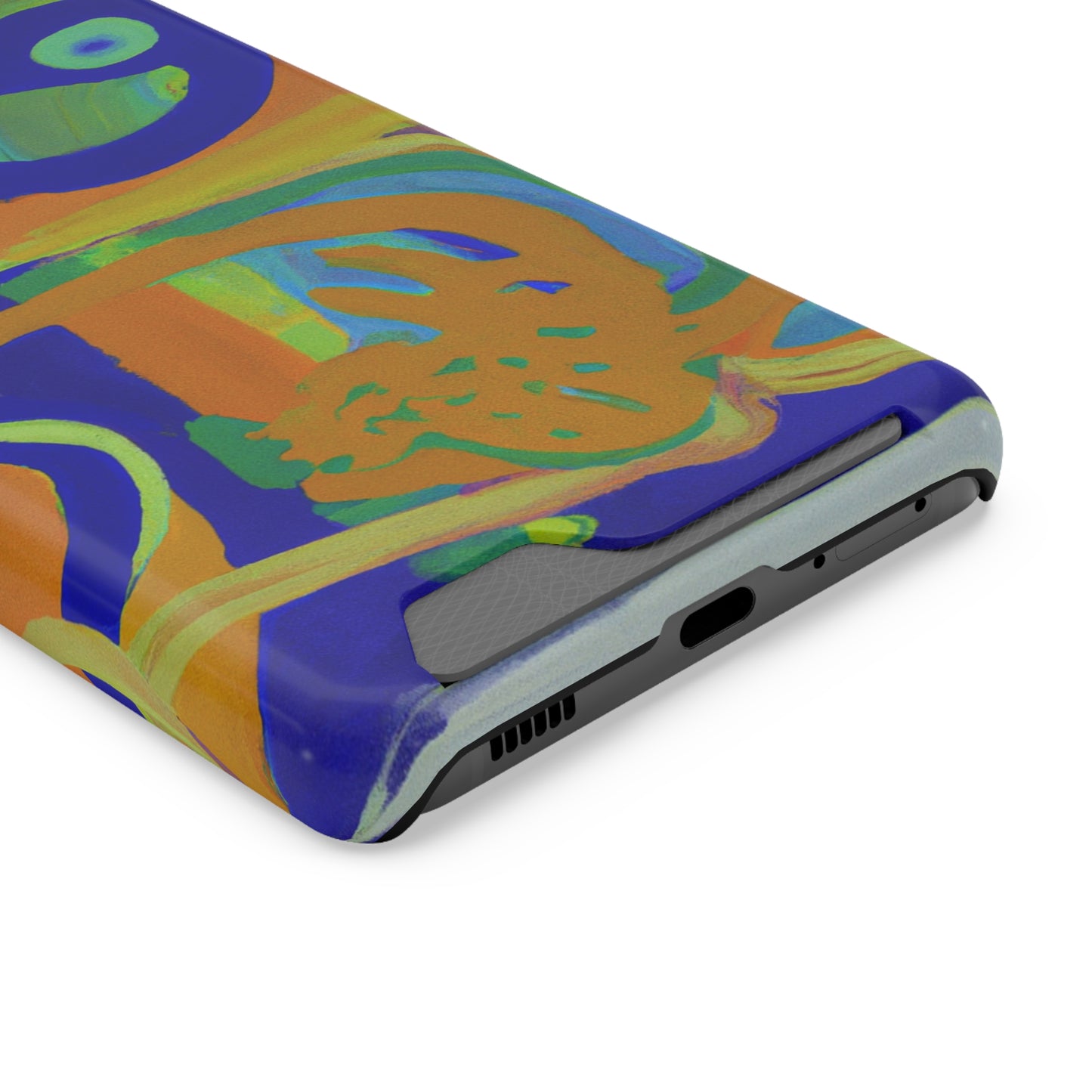 iPhone 13 and Samsung S21, S22 Cases with Card Holder Ft. Blue Orange Curves