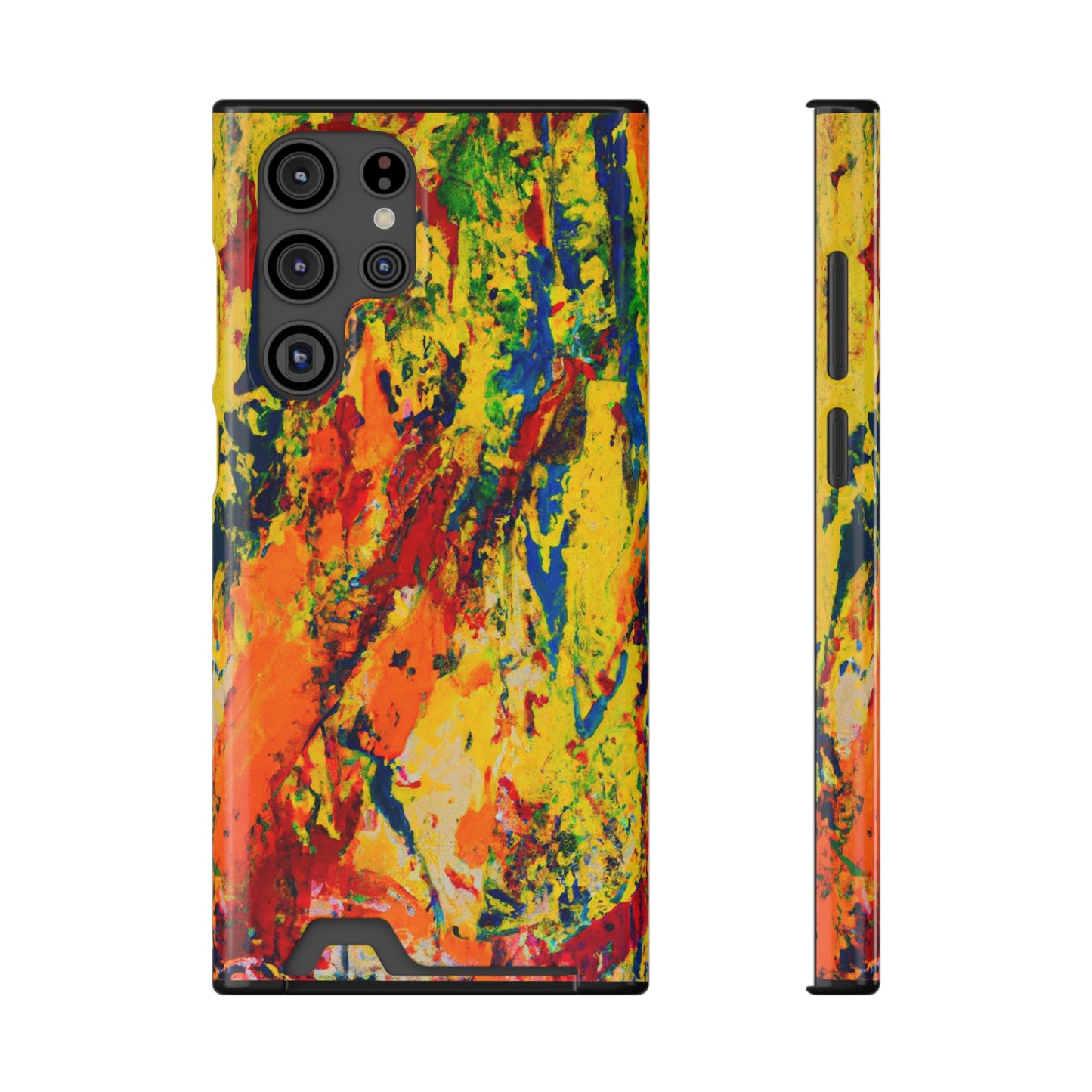 iPhone or Samsung Case with Card Holder Ft. Abstract Yellow Orange