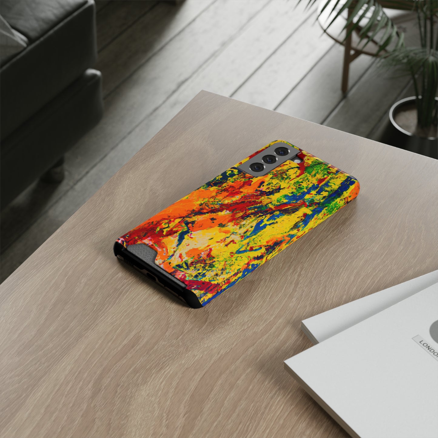 iPhone or Samsung Case with Card Holder Ft. Abstract Yellow Orange