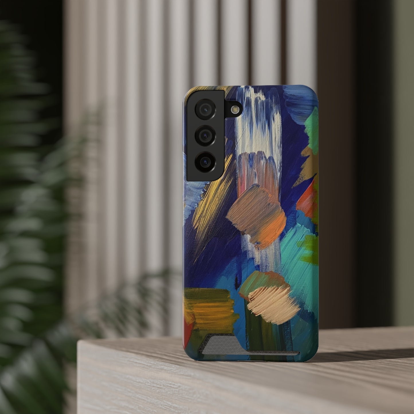 iPhone 13 and Samsung S21, S22 Cases with Card Holder Ft. Abstract Blue