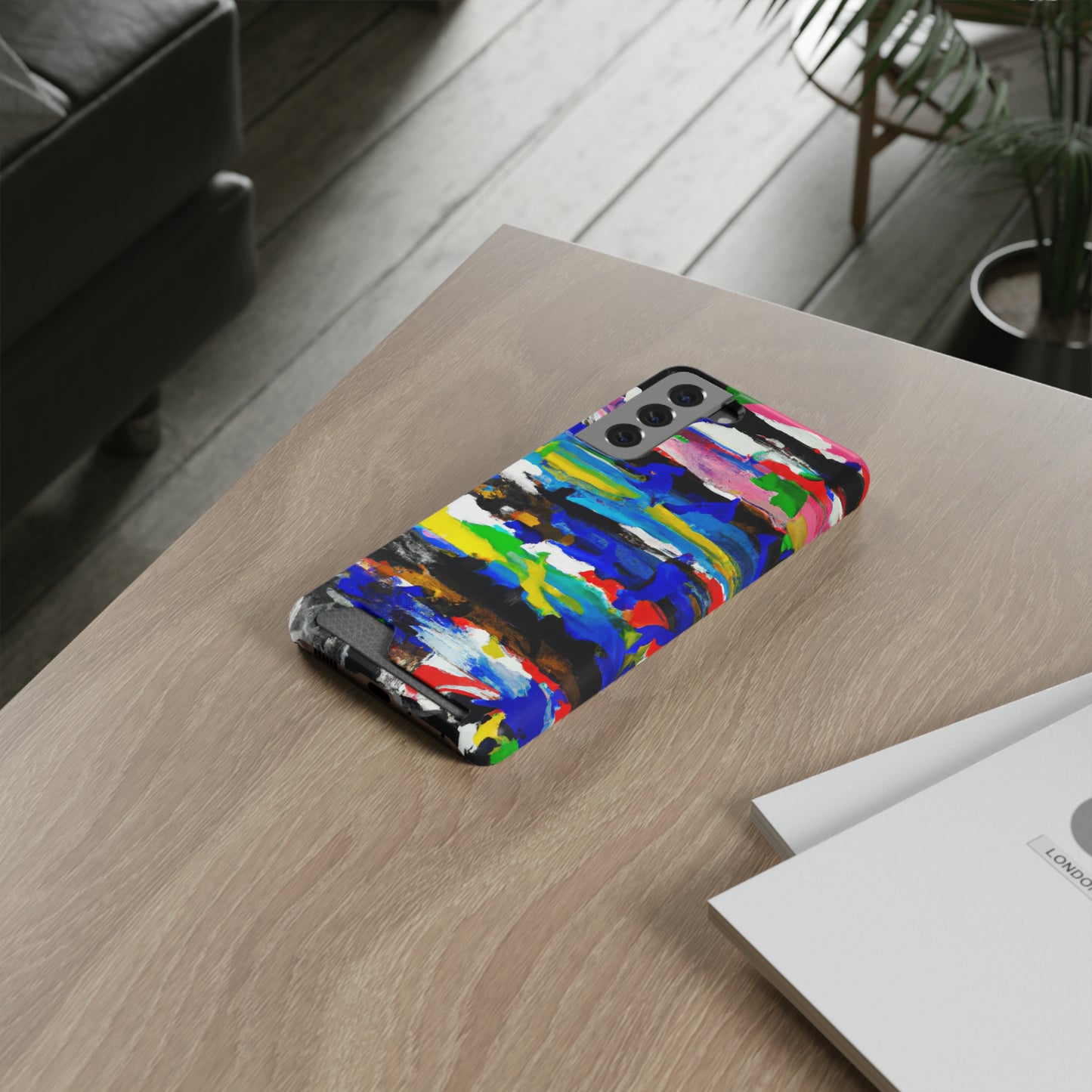 iPhone 13 and Samsung S21, S22 Cases with Card Holder Ft. Abstract Stripes