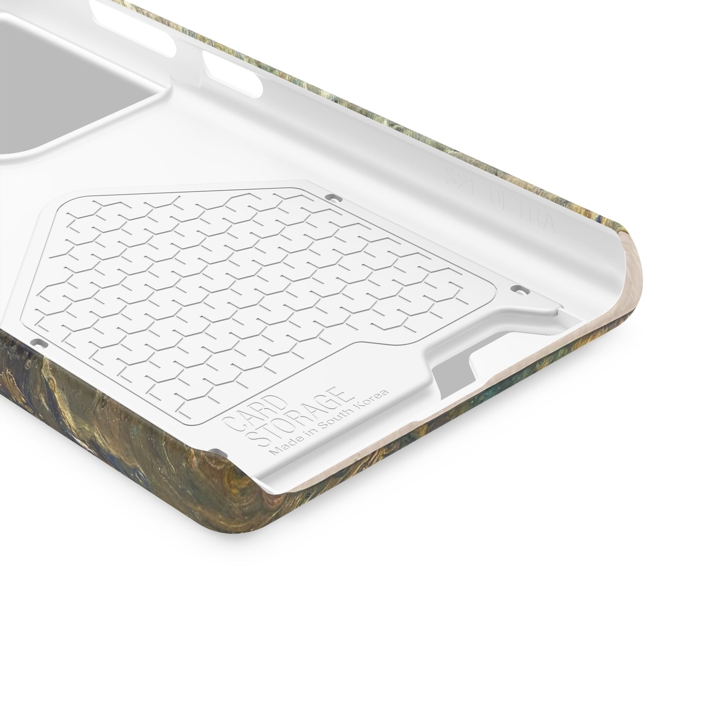 iPhone 13 and Samsung S21, S22 Cases with Card Holder Ft. Abstract Acrylic Gold Waterfall
