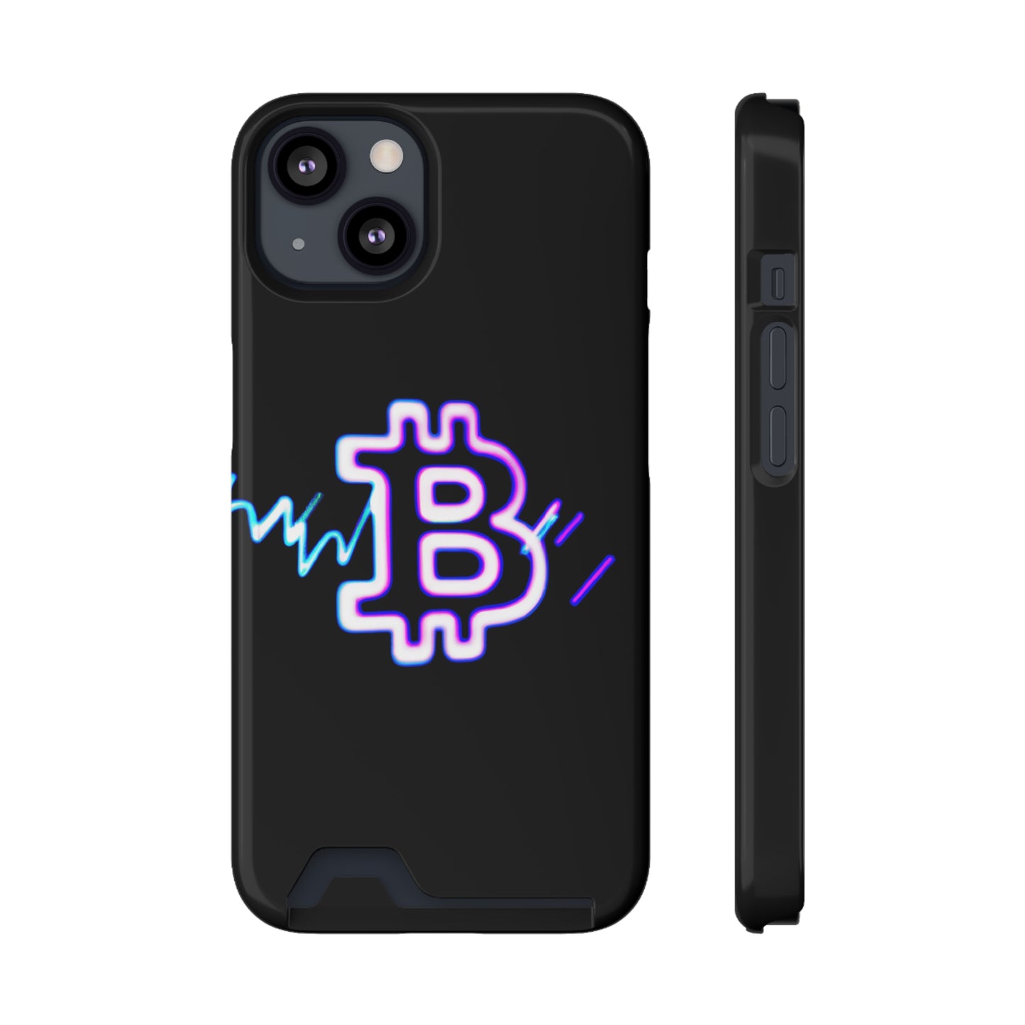 iPhone 13 and Samsung S21, S22 Cases with Card Holder Ft. Synthwave Bitcoin Symbol
