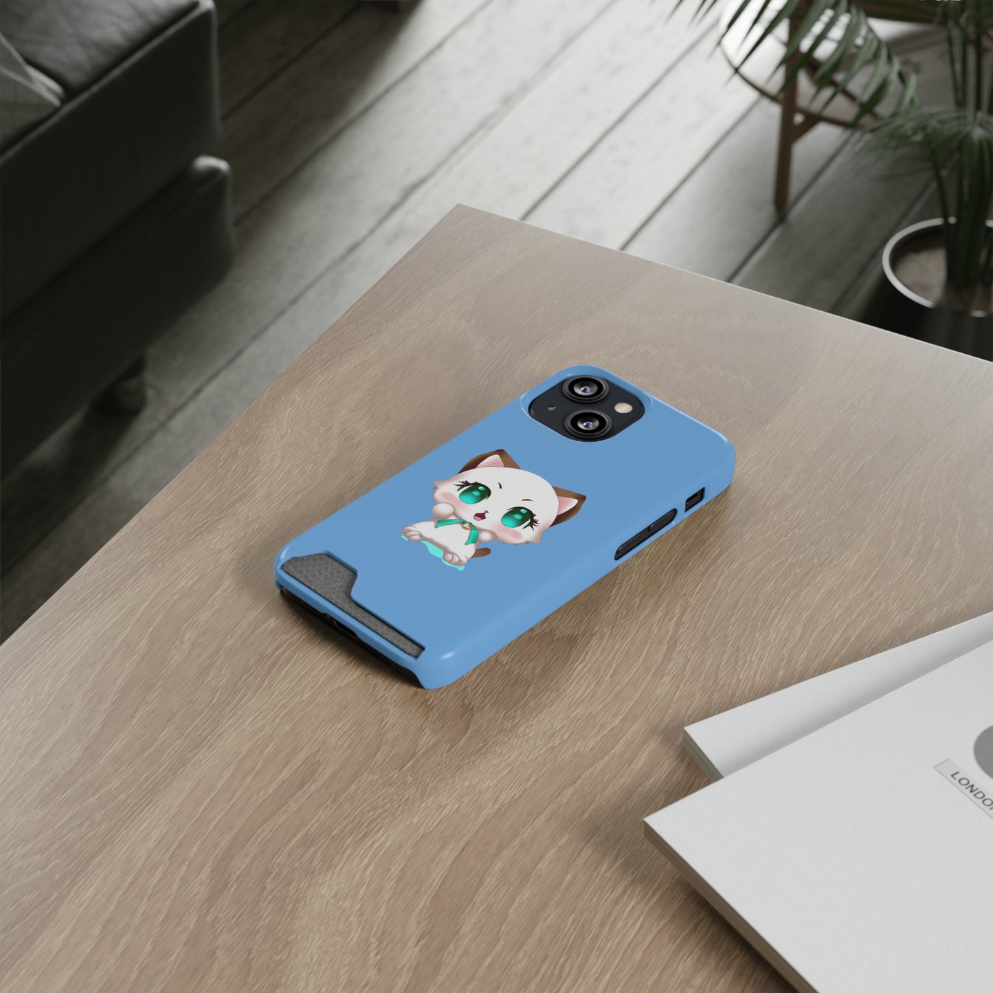 iPhone 13 and Samsung S21, S22 Cases with Card Holder Ft. Cute Kitty