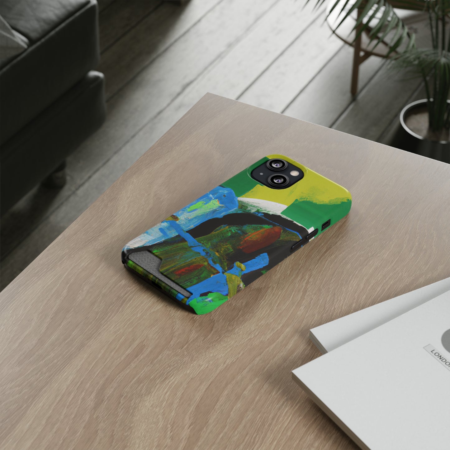 iPhone 13 and Samsung S21, S22 Cases with Card Holder Ft. Abstract River