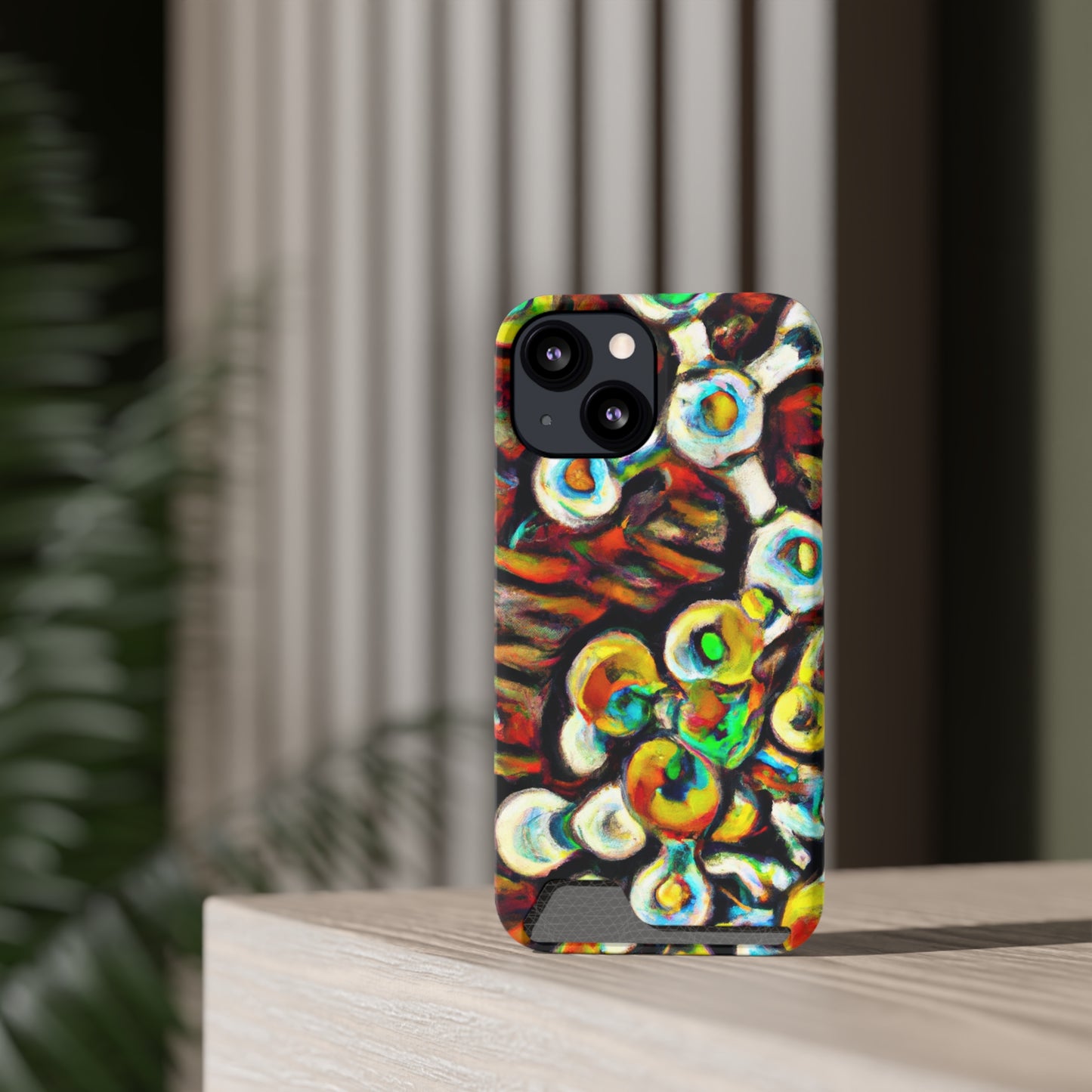 iPhone 13 and Samsung S21, S22 Cases with Card Holder Ft. Abstract Molecule