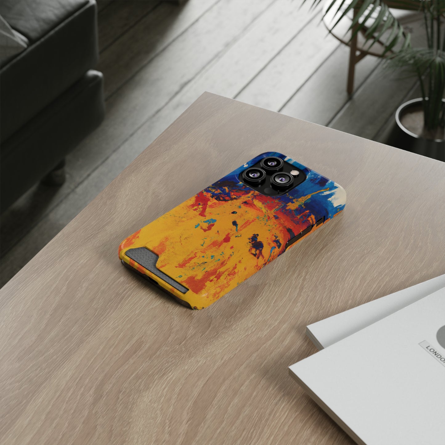 iPhone 13 and Samsung S21, S22 Cases with Card Holder Ft. Abstract Sun