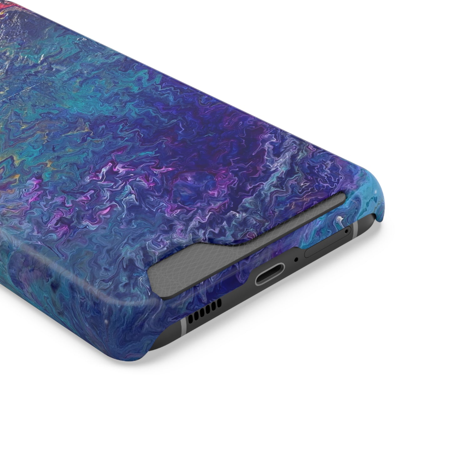 iPhone 13 and Samsung S21, S22 Cases with Card Holder Ft. Abstract Blue Waterfall