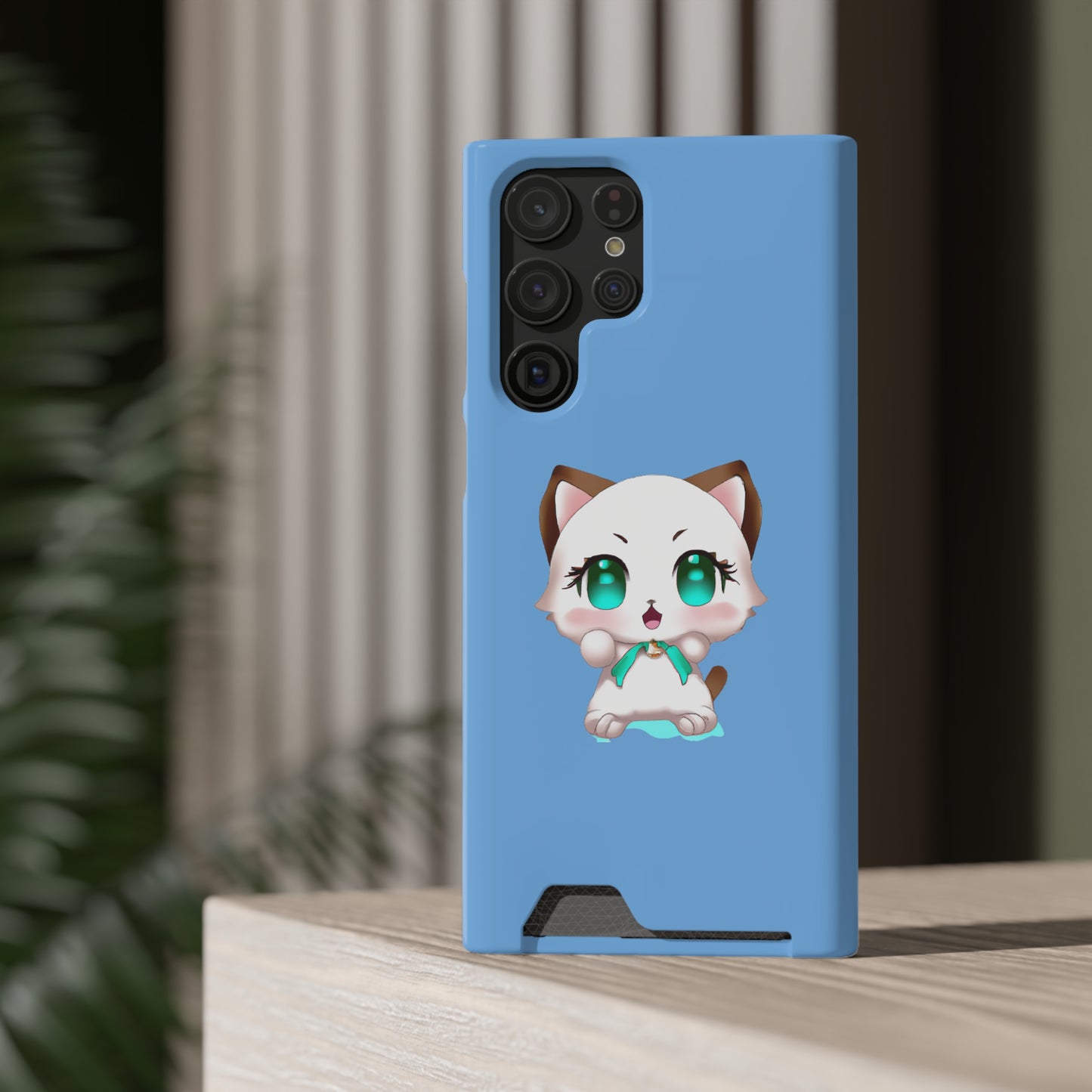 iPhone 13 and Samsung S21, S22 Cases with Card Holder Ft. Cute Kitty