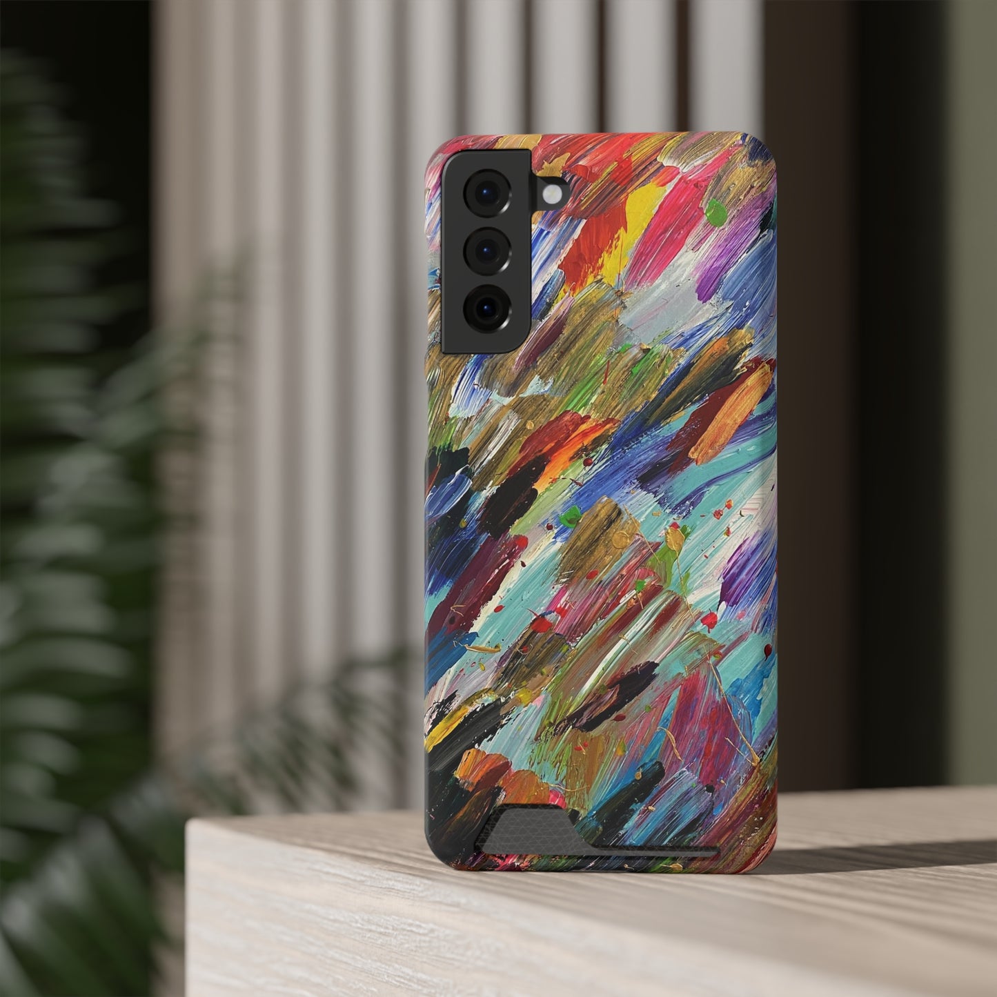 iPhone 13 and Samsung S21, S22 Cases with Card Holder Ft. Abstract Acrylic Feathers
