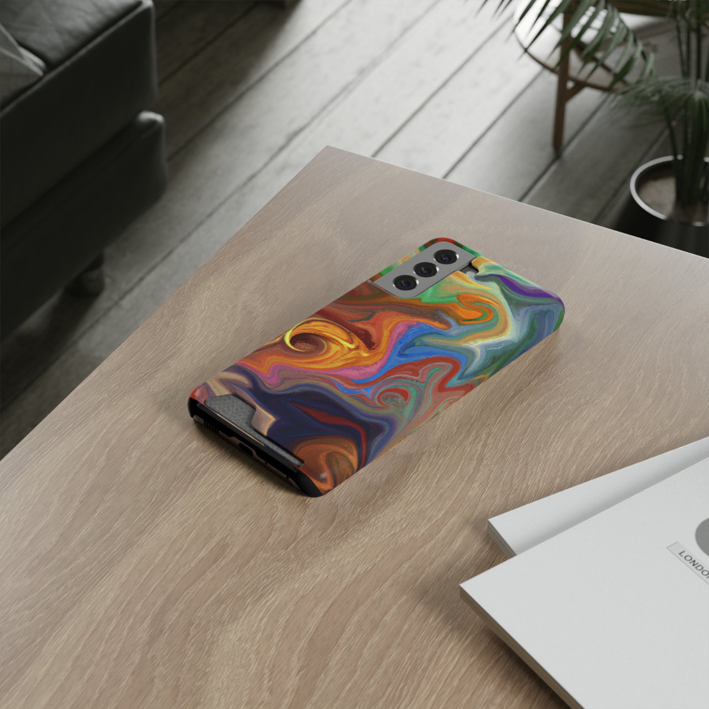 iPhone or Samsung Case with Card Holder Ft. Fractured Waves