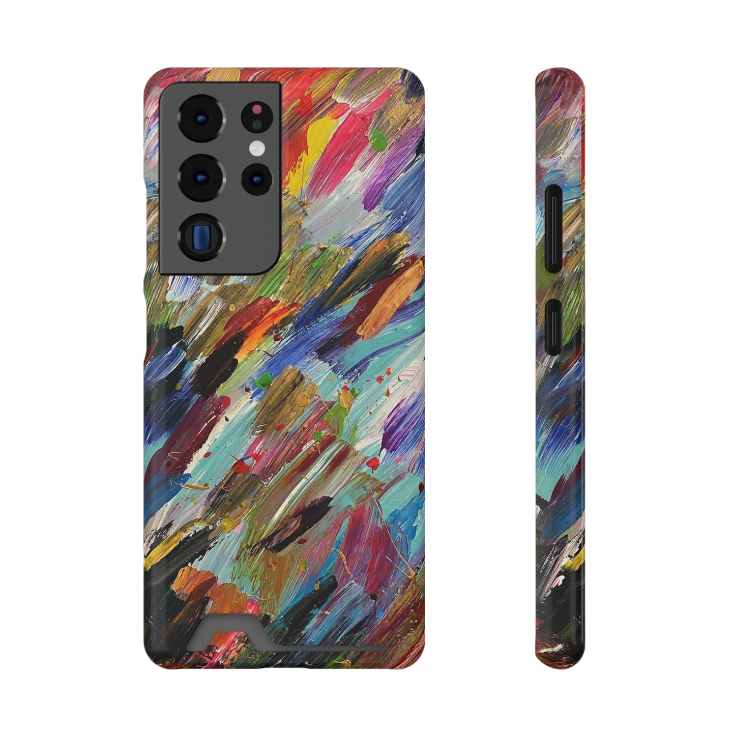 iPhone 13 and Samsung S21, S22 Cases with Card Holder Ft. Abstract Acrylic Feathers