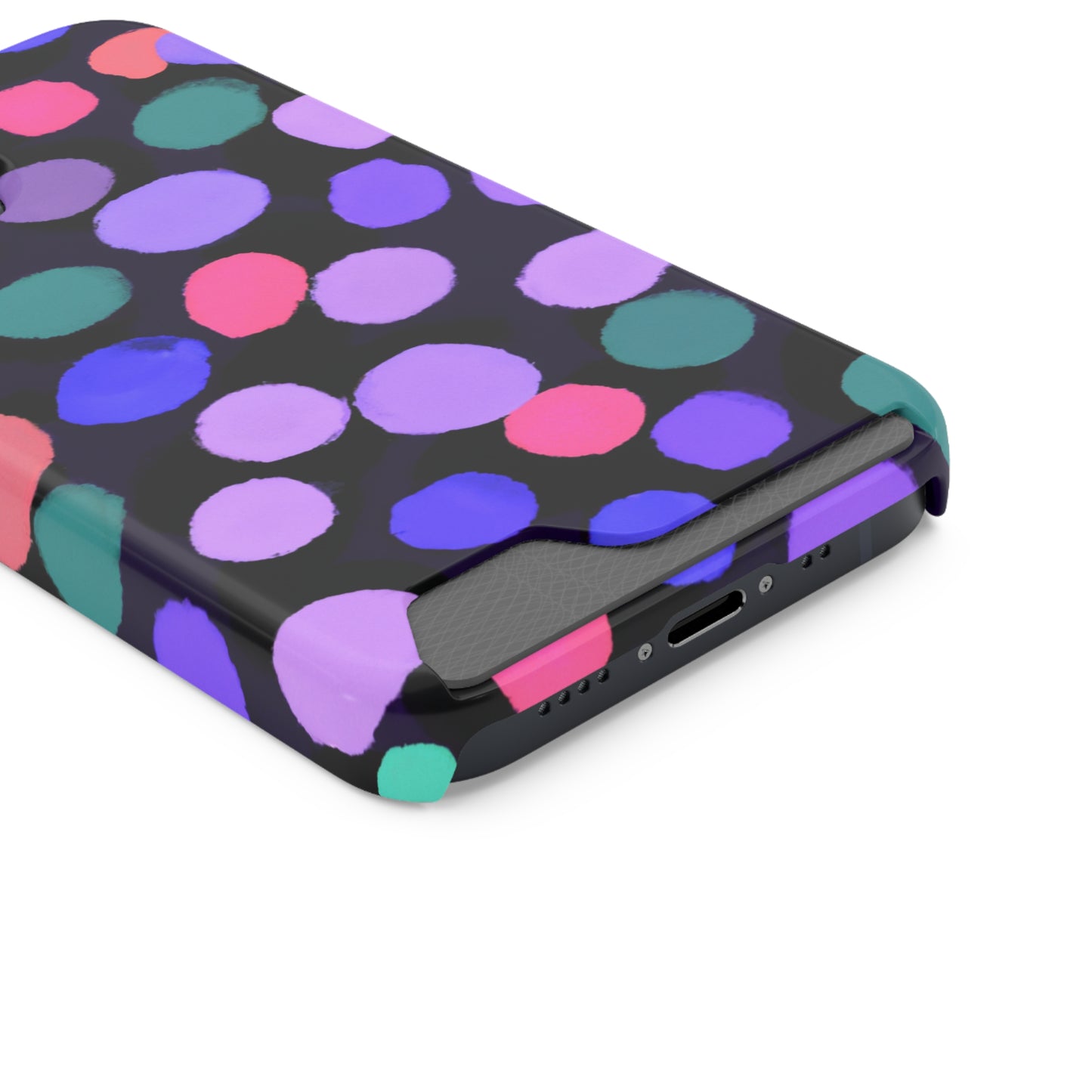 iPhone 13 and Samsung S21, S22 Cases with Card Holder Ft. Purple Dots