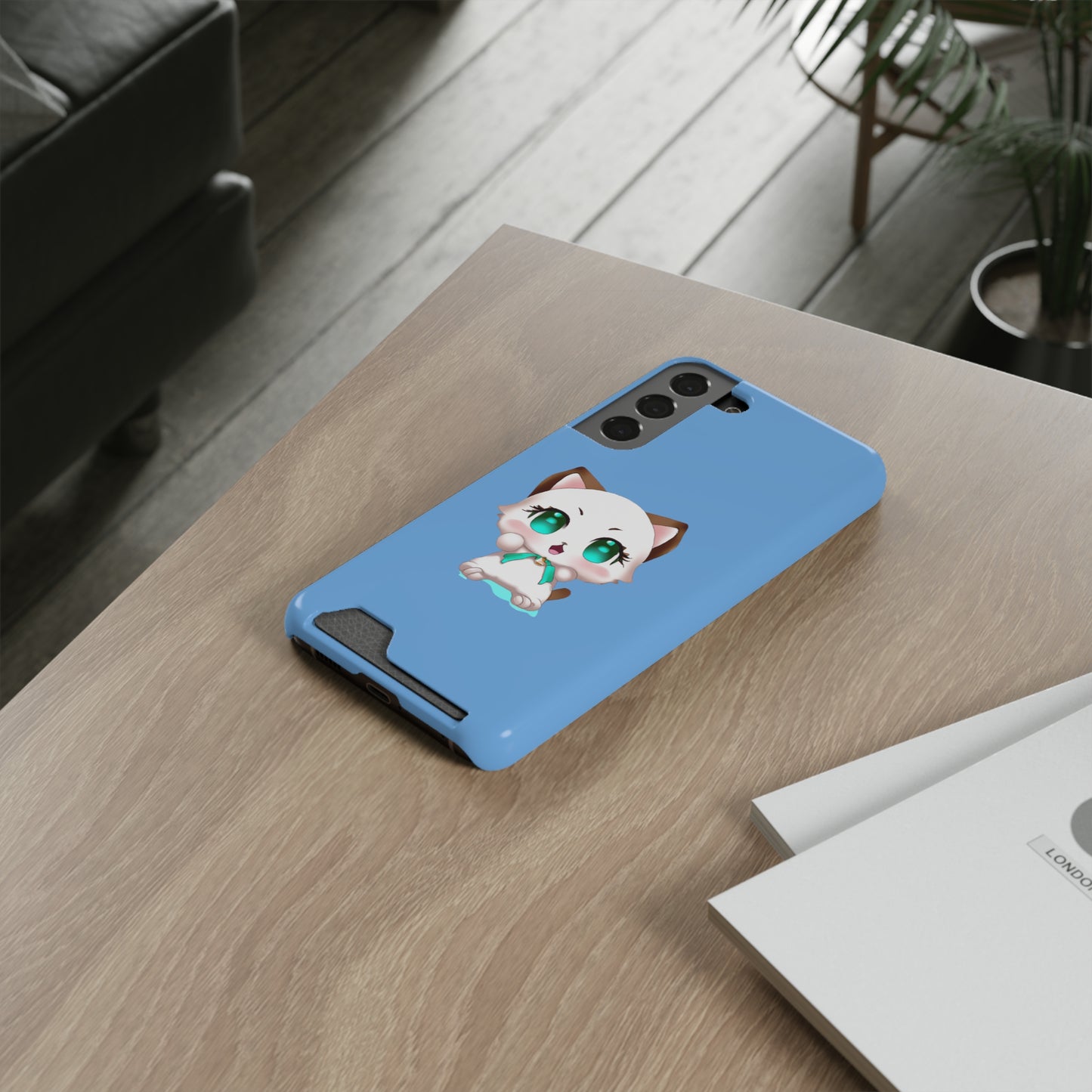 iPhone 13 and Samsung S21, S22 Cases with Card Holder Ft. Cute Kitty