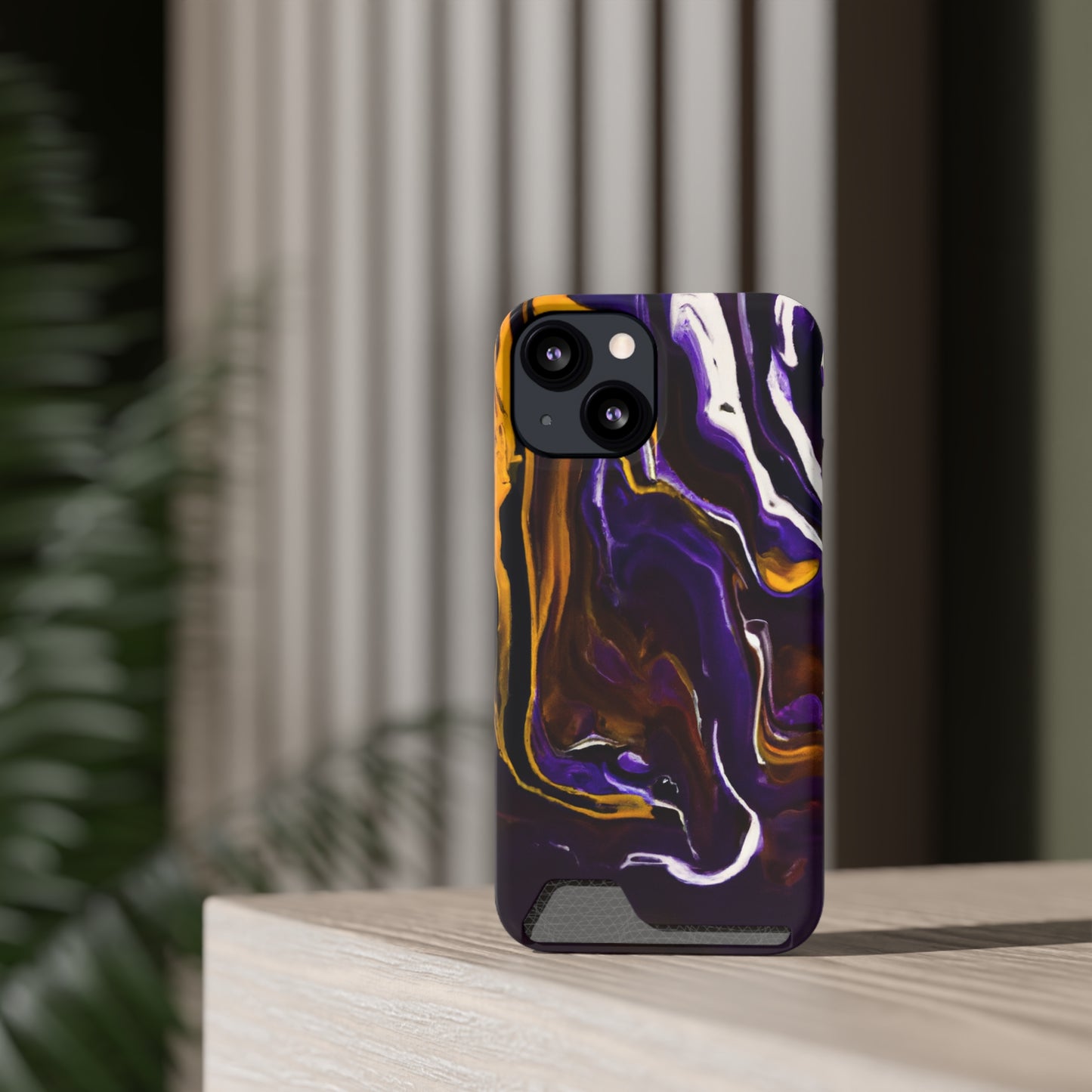 iPhone 13 and Samsung S21, S22 Cases with Card Holder Ft. Purple Tiger Stripes